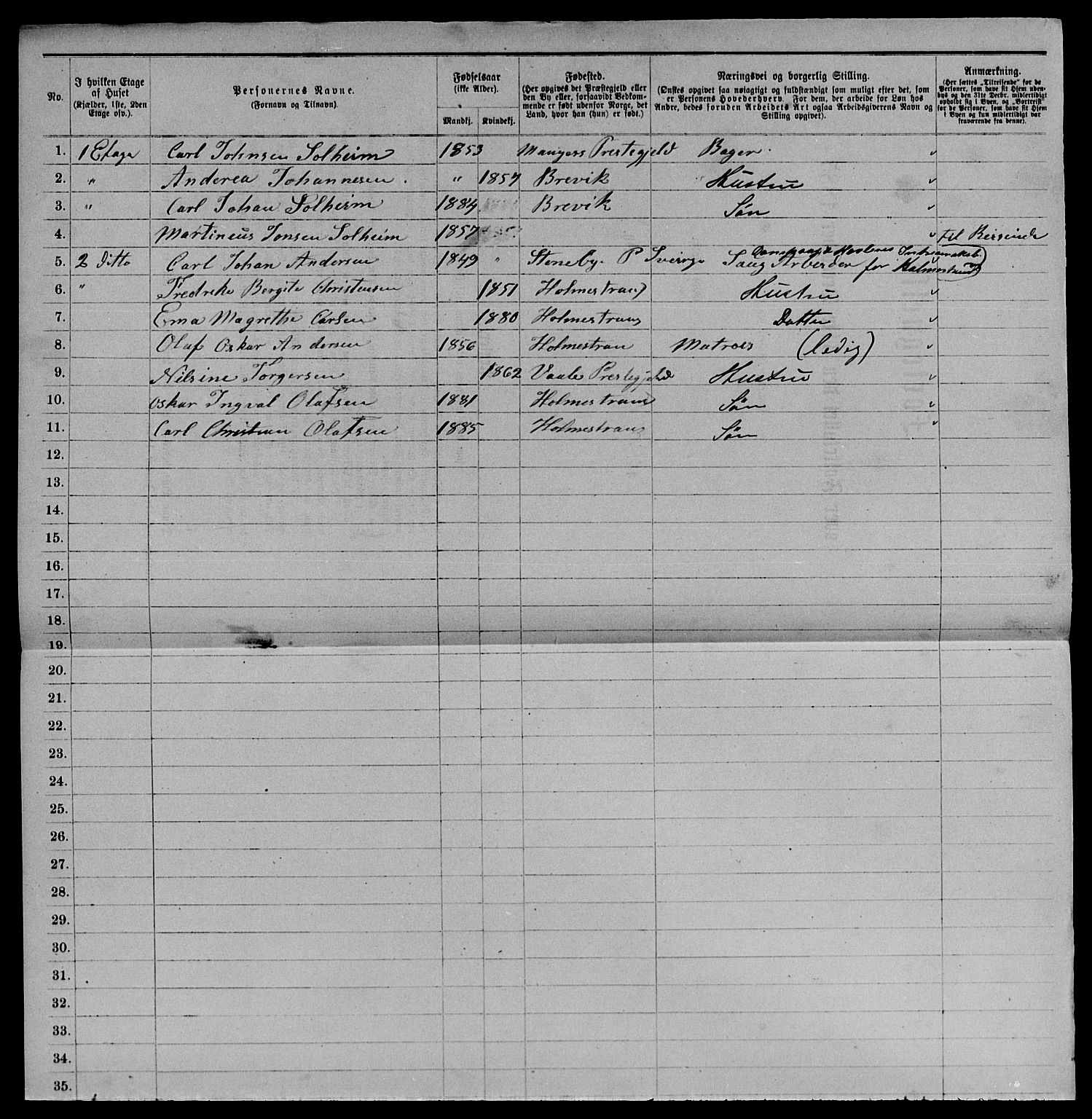 SAKO, 1885 census for 0702 Holmestrand, 1885, p. 394