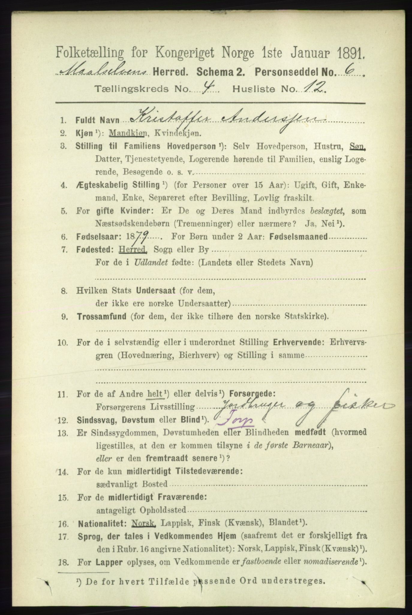 RA, 1891 census for 1924 Målselv, 1891, p. 1159