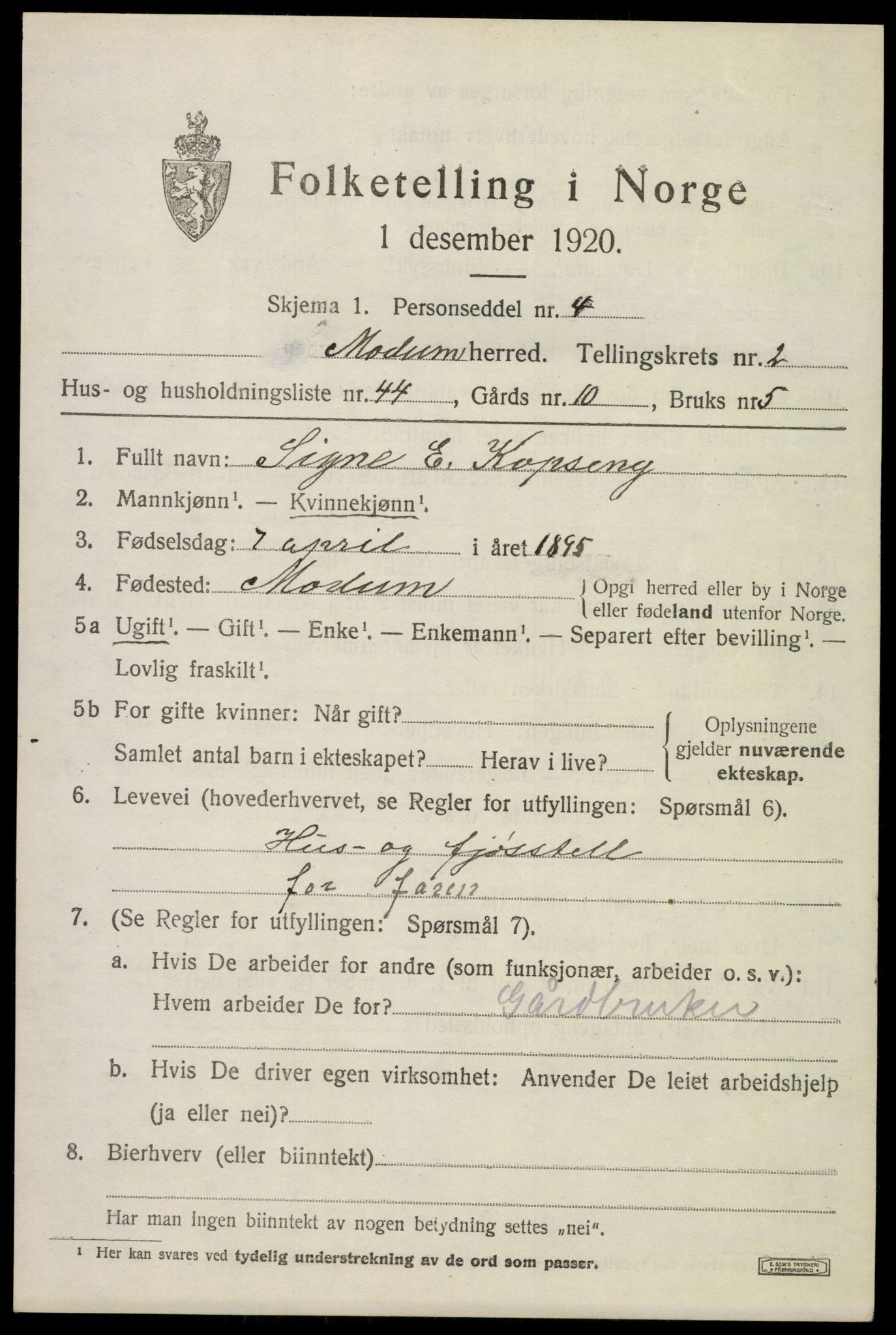 SAKO, 1920 census for Modum, 1920, p. 4697