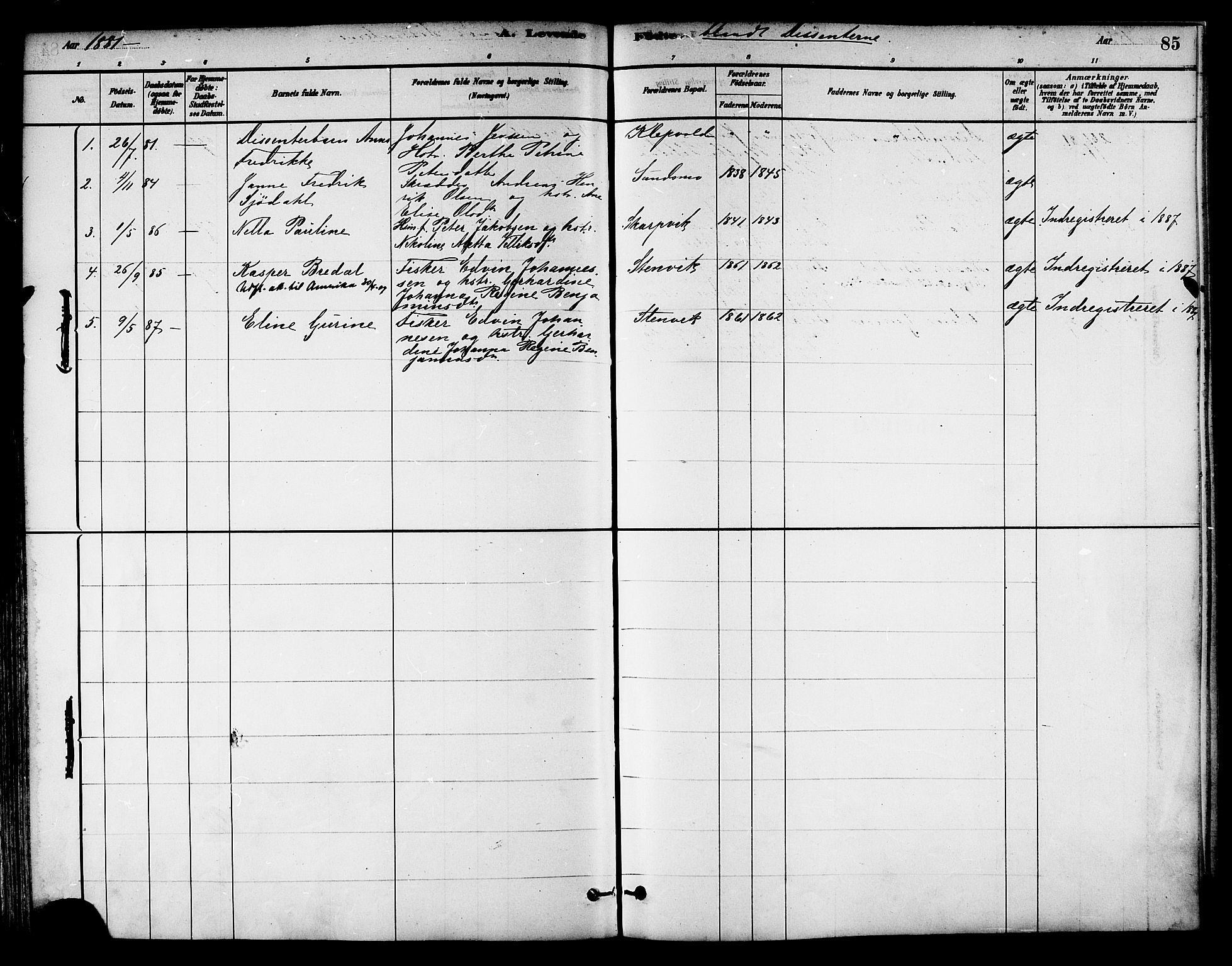 Ministerialprotokoller, klokkerbøker og fødselsregistre - Nord-Trøndelag, SAT/A-1458/786/L0686: Parish register (official) no. 786A02, 1880-1887, p. 85
