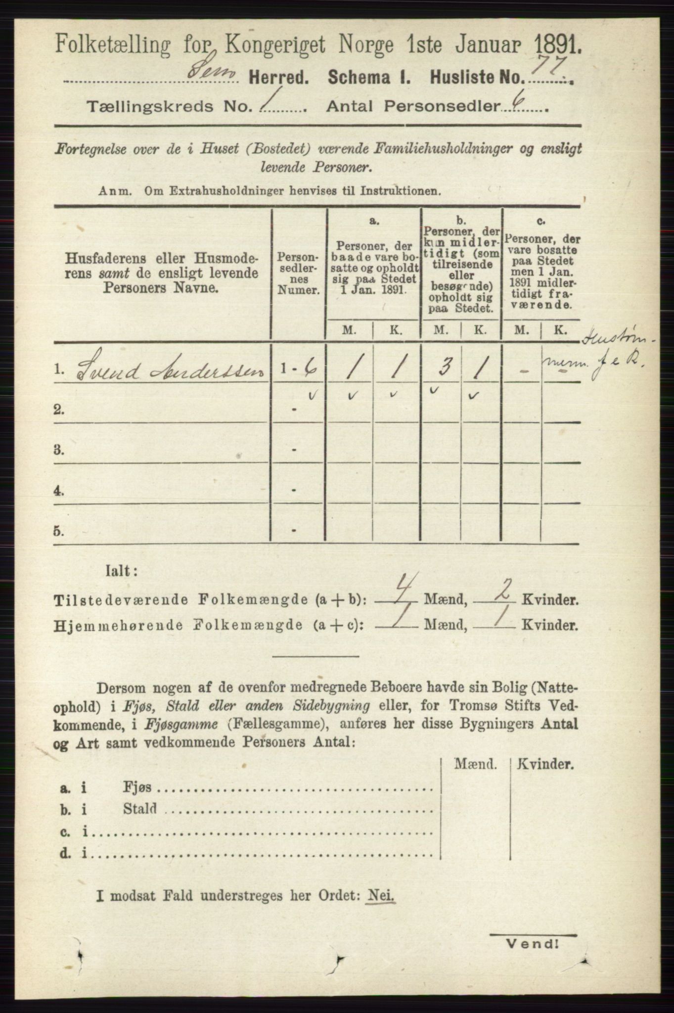 RA, 1891 census for 0721 Sem, 1891, p. 116