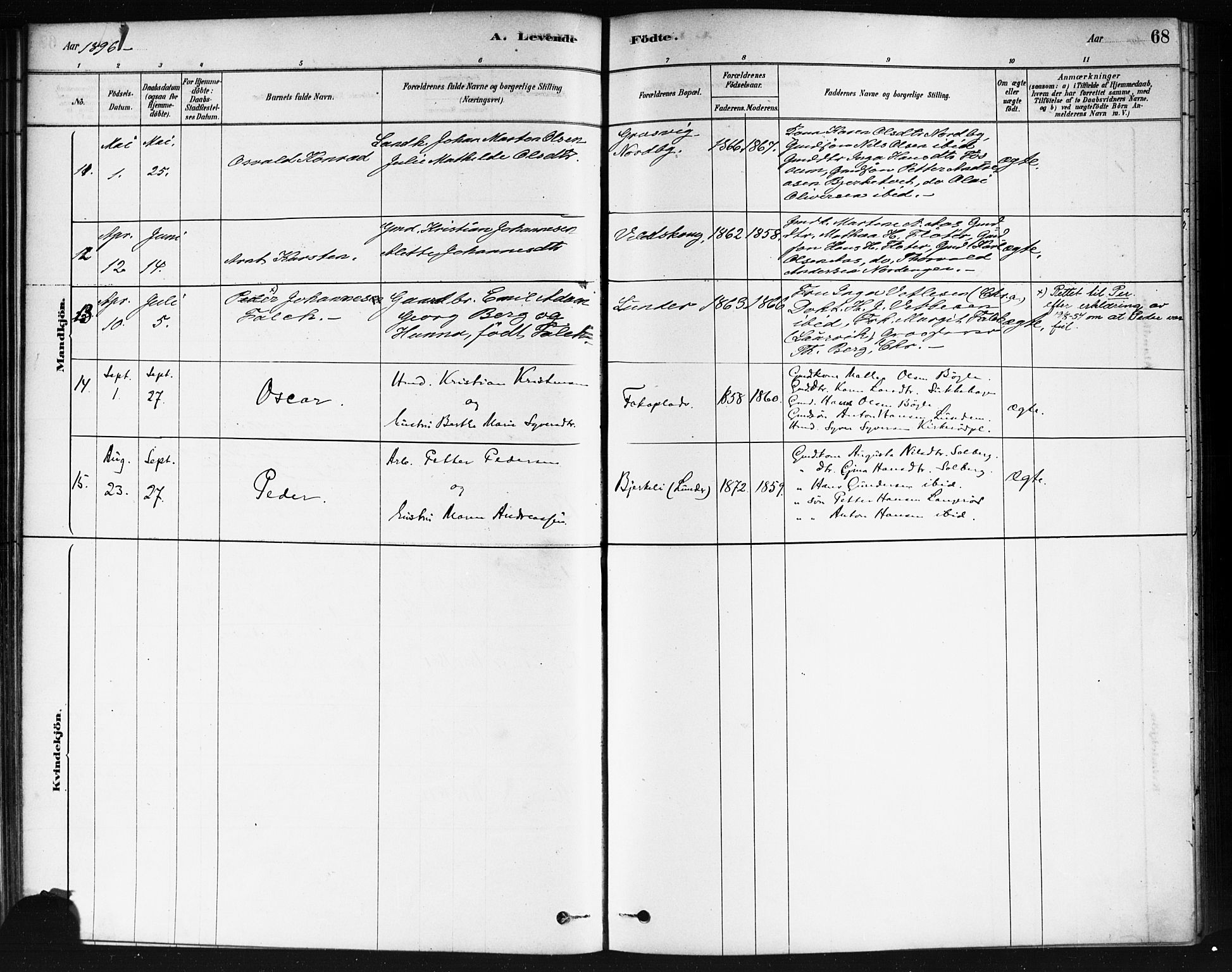 Våler prestekontor Kirkebøker, AV/SAO-A-11083/F/Fb/L0001: Parish register (official) no. II 1, 1878-1896, p. 68