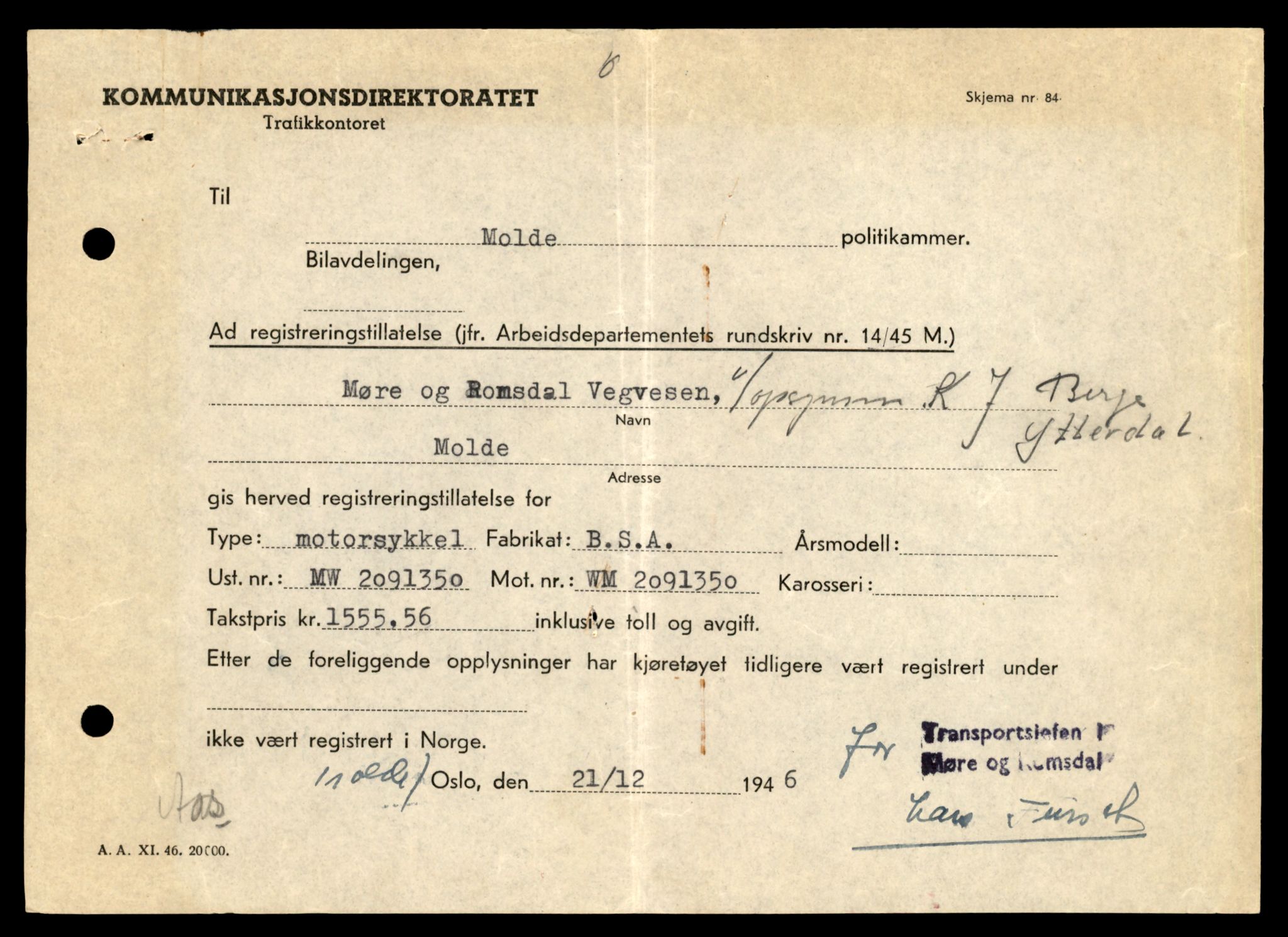 Møre og Romsdal vegkontor - Ålesund trafikkstasjon, AV/SAT-A-4099/F/Fe/L0025: Registreringskort for kjøretøy T 10931 - T 11045, 1927-1998, p. 2261