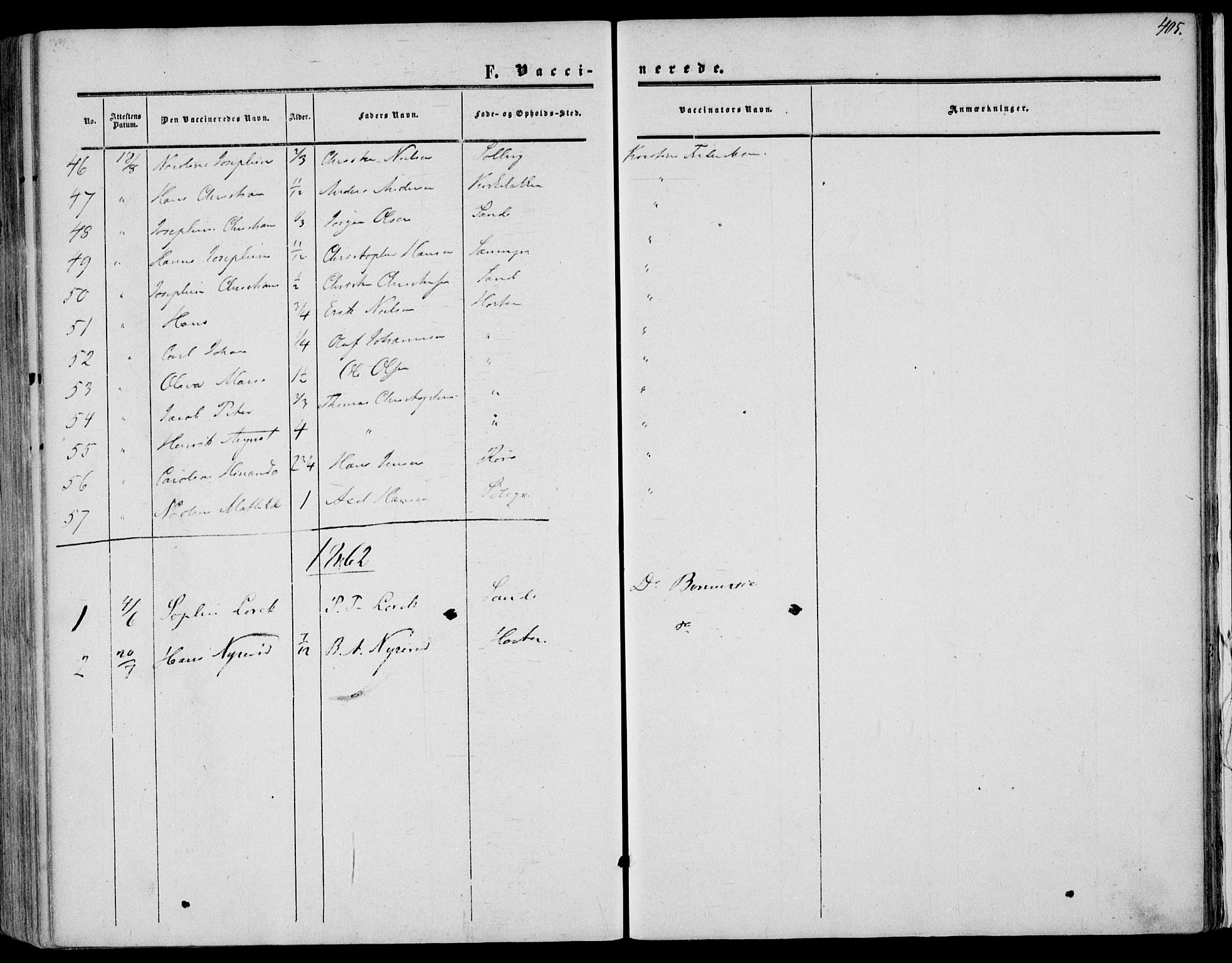 Borre kirkebøker, AV/SAKO-A-338/F/Fa/L0006: Parish register (official) no. I 6, 1852-1862, p. 405