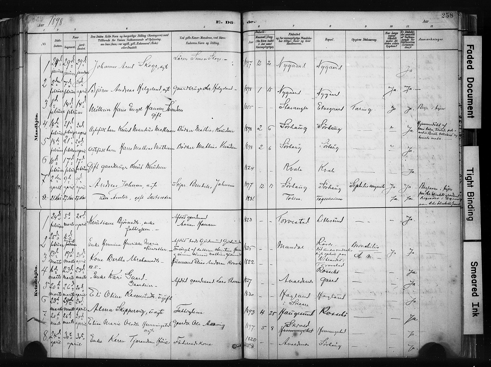 Haugesund sokneprestkontor, SAST/A -101863/H/Ha/Haa/L0004: Parish register (official) no. A 4, 1886-1908, p. 258