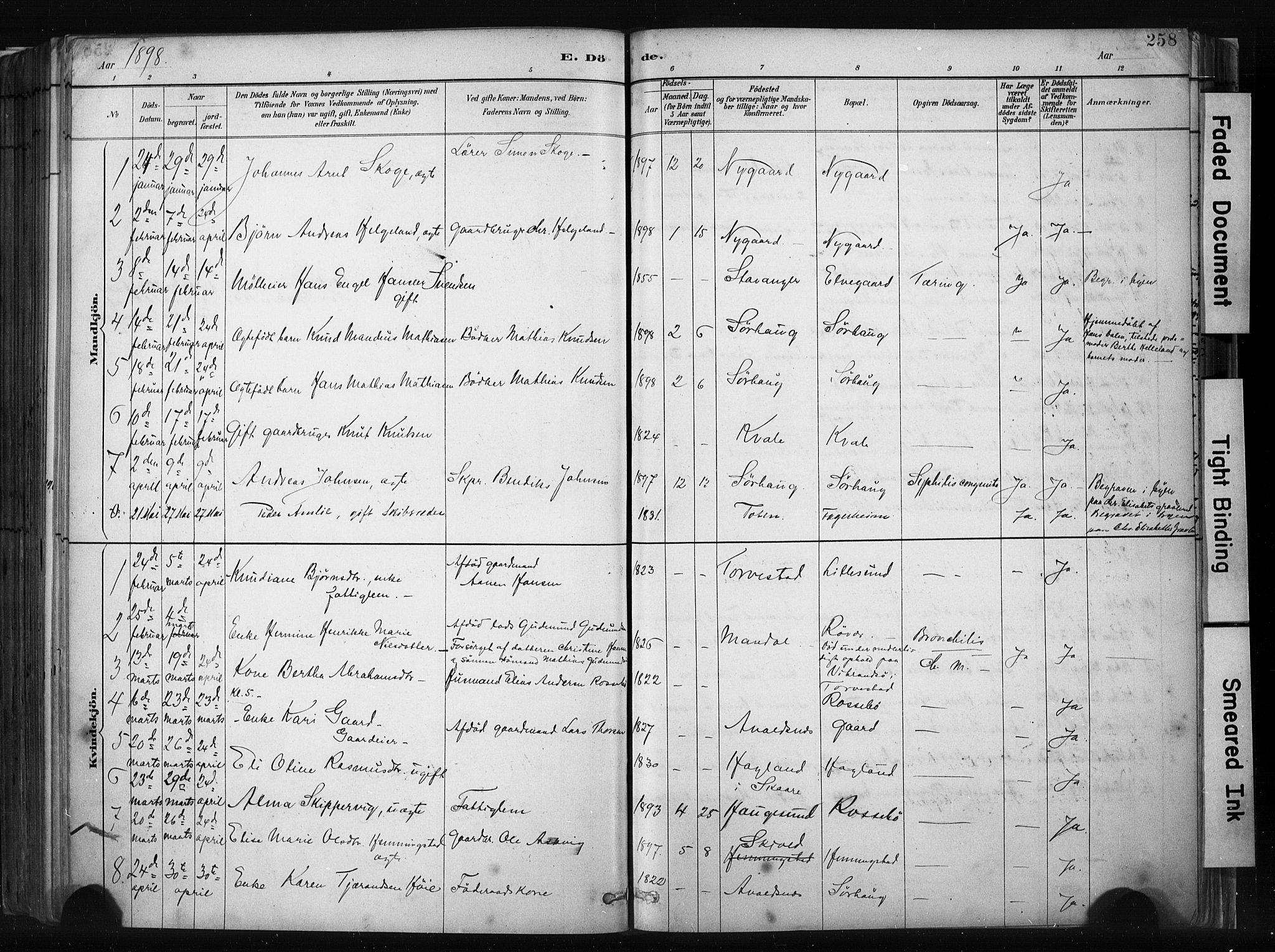 Haugesund sokneprestkontor, AV/SAST-A -101863/H/Ha/Haa/L0004: Parish register (official) no. A 4, 1886-1908, p. 258