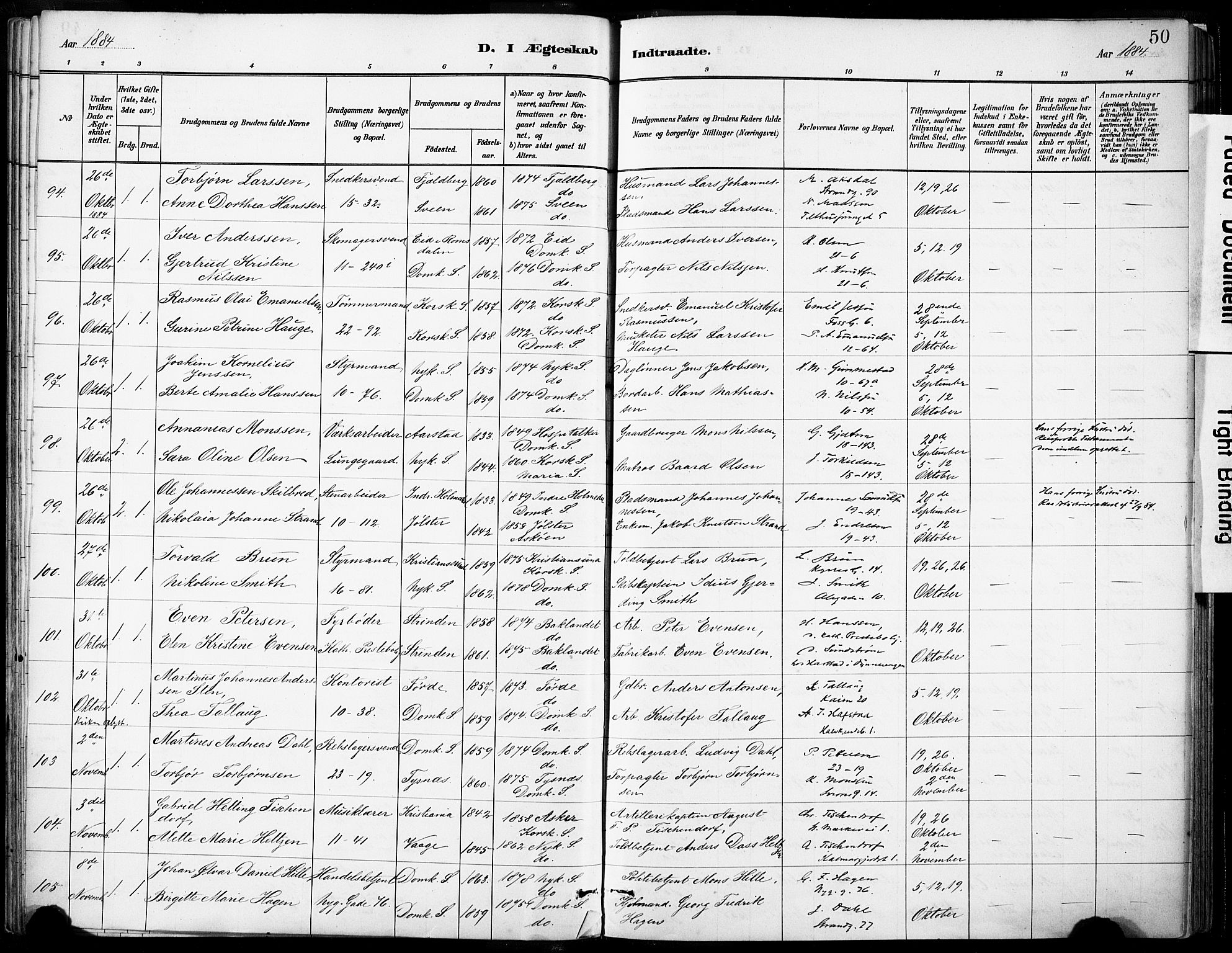 Domkirken sokneprestembete, AV/SAB-A-74801/H/Haa/L0037: Parish register (official) no. D 4, 1880-1907, p. 50