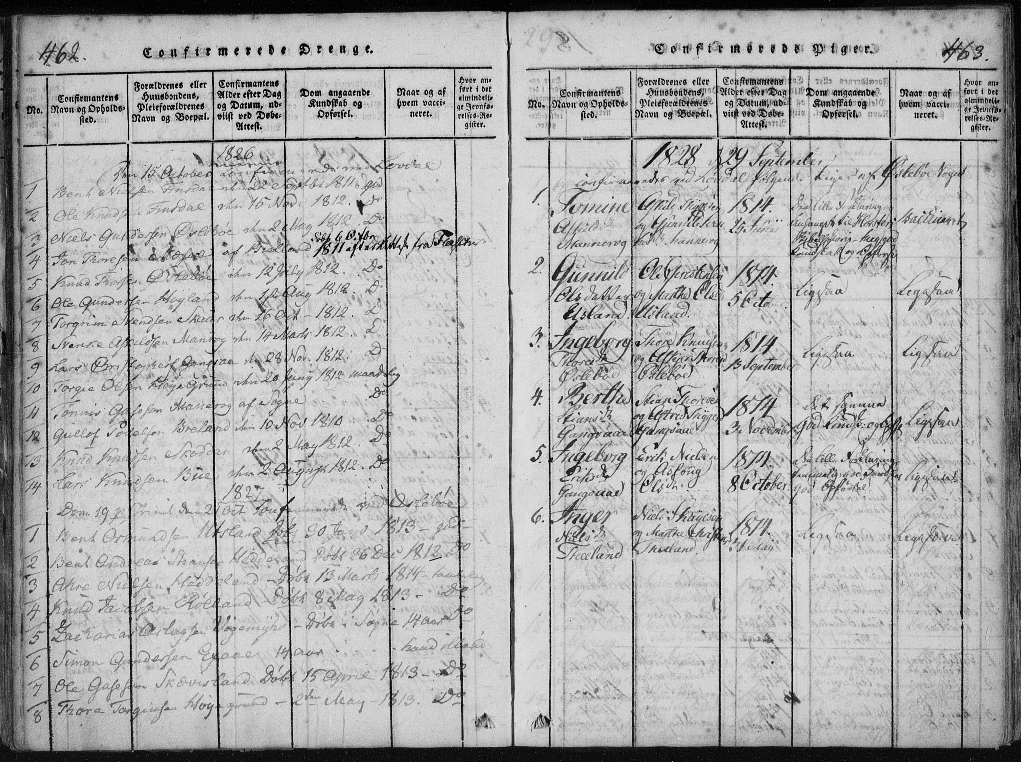 Holum sokneprestkontor, AV/SAK-1111-0022/F/Fa/Fac/L0002: Parish register (official) no. A 2, 1821-1859, p. 462-463