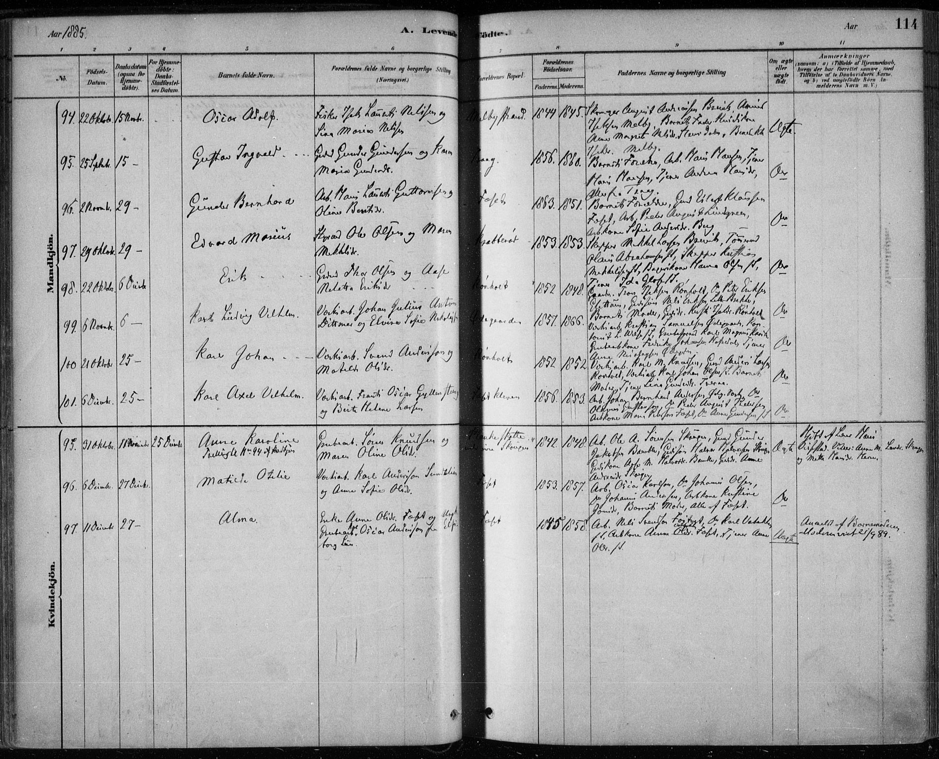 Bamble kirkebøker, SAKO/A-253/F/Fa/L0007: Parish register (official) no. I 7, 1878-1888, p. 114