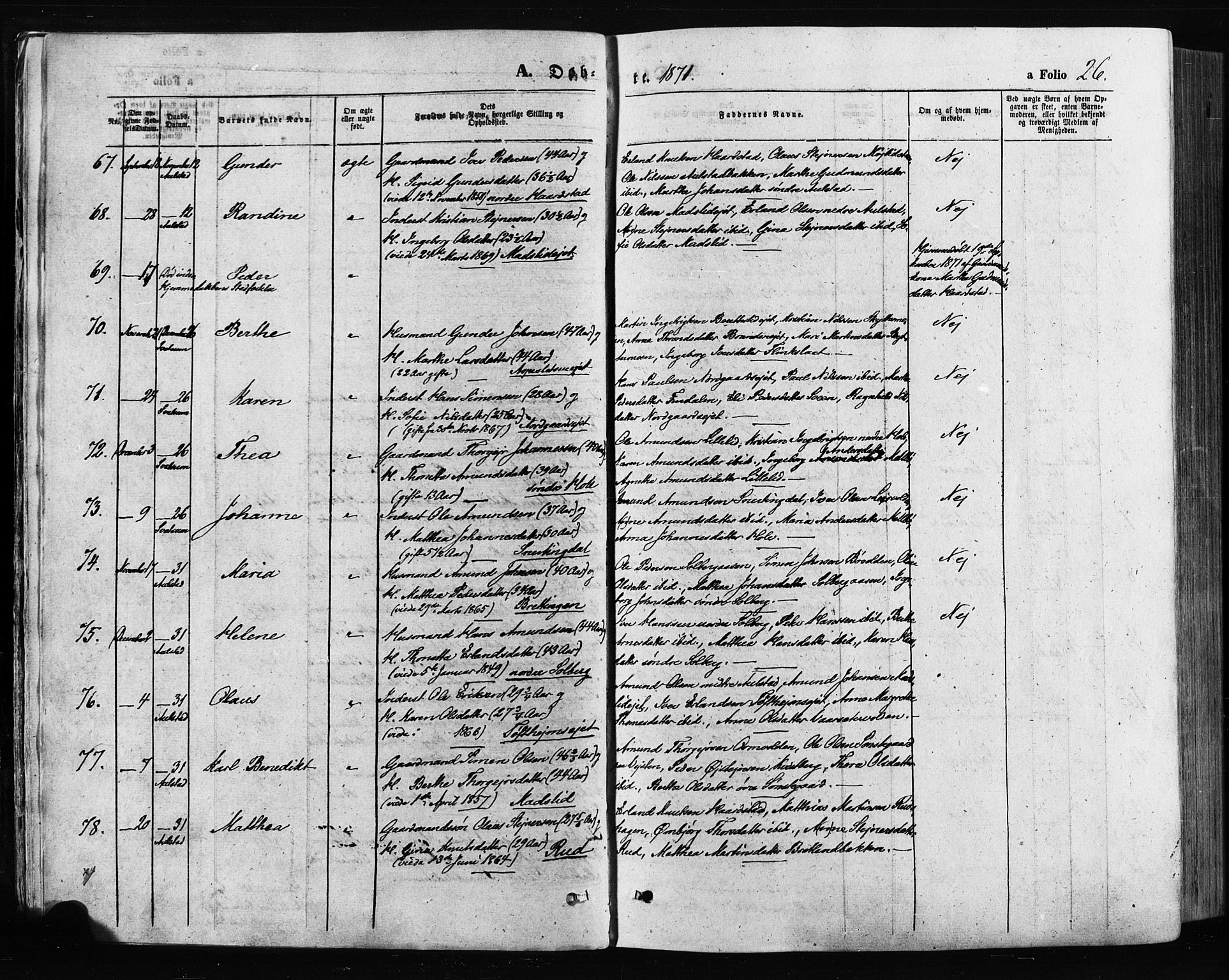 Gausdal prestekontor, AV/SAH-PREST-090/H/Ha/Haa/L0010: Parish register (official) no. 10, 1867-1886, p. 26