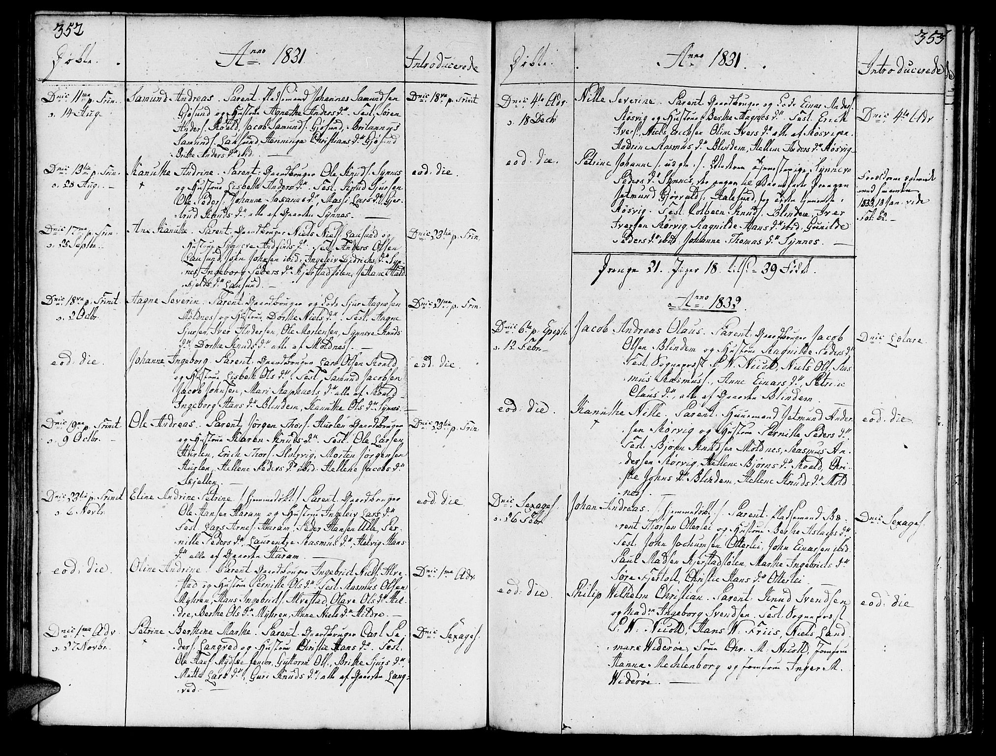 Ministerialprotokoller, klokkerbøker og fødselsregistre - Møre og Romsdal, SAT/A-1454/536/L0494: Parish register (official) no. 536A03, 1803-1836, p. 352-353