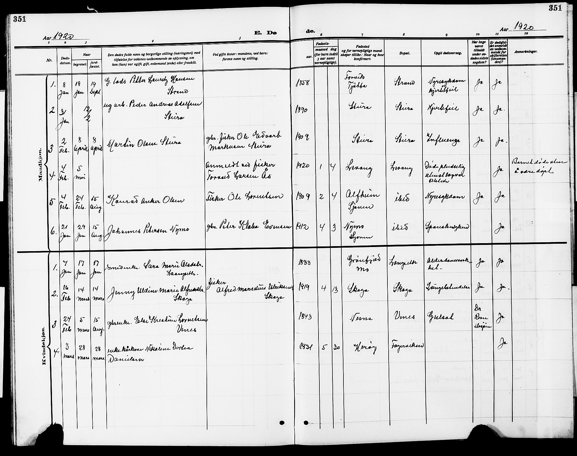 Ministerialprotokoller, klokkerbøker og fødselsregistre - Nordland, SAT/A-1459/838/L0560: Parish register (copy) no. 838C07, 1910-1928, p. 351
