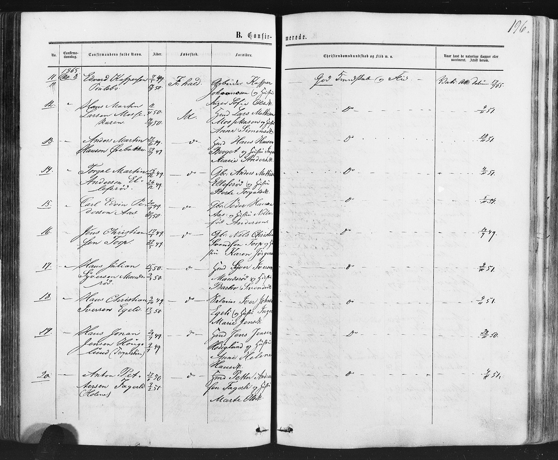 Idd prestekontor Kirkebøker, AV/SAO-A-10911/F/Fc/L0005: Parish register (official) no. III 5, 1861-1877, p. 196