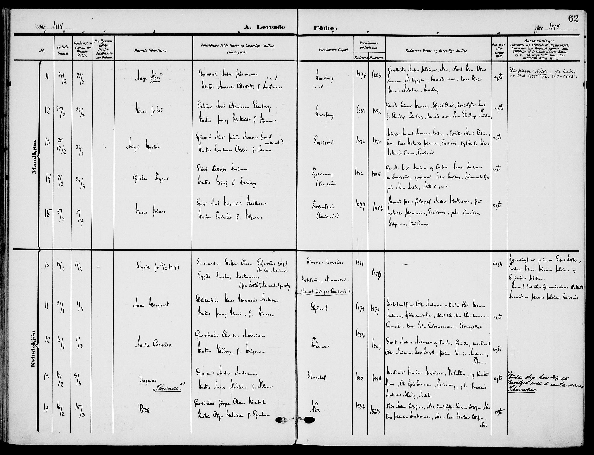 Nøtterøy kirkebøker, AV/SAKO-A-354/F/Fa/L0010: Parish register (official) no. I 10, 1908-1919, p. 62