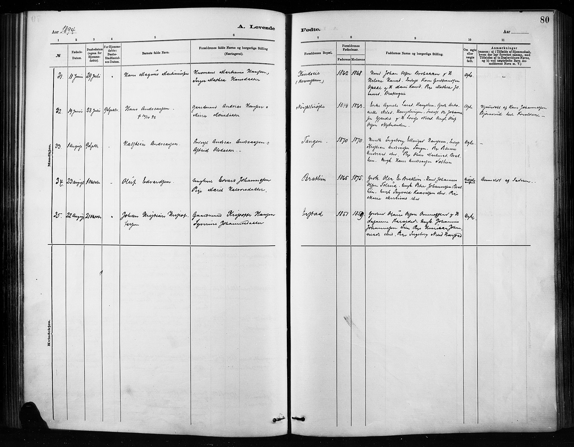 Nordre Land prestekontor, AV/SAH-PREST-124/H/Ha/Haa/L0004: Parish register (official) no. 4, 1882-1896, p. 80