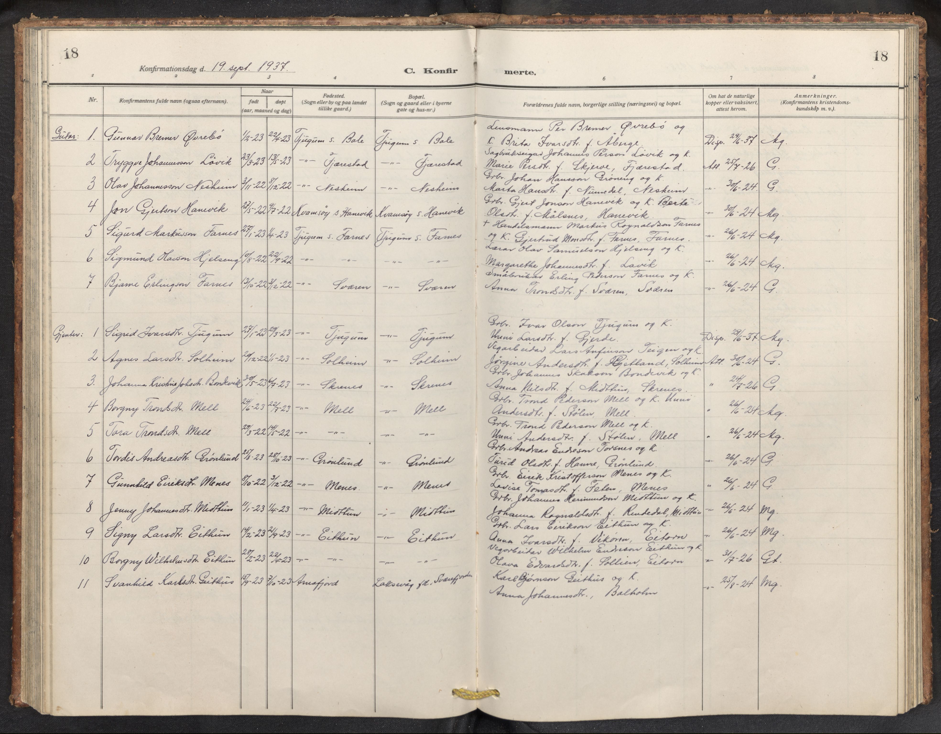 Balestrand sokneprestembete, AV/SAB-A-79601/H/Hab/Haba/L0003: Parish register (copy) no. A 3, 1920-1956, p. 18