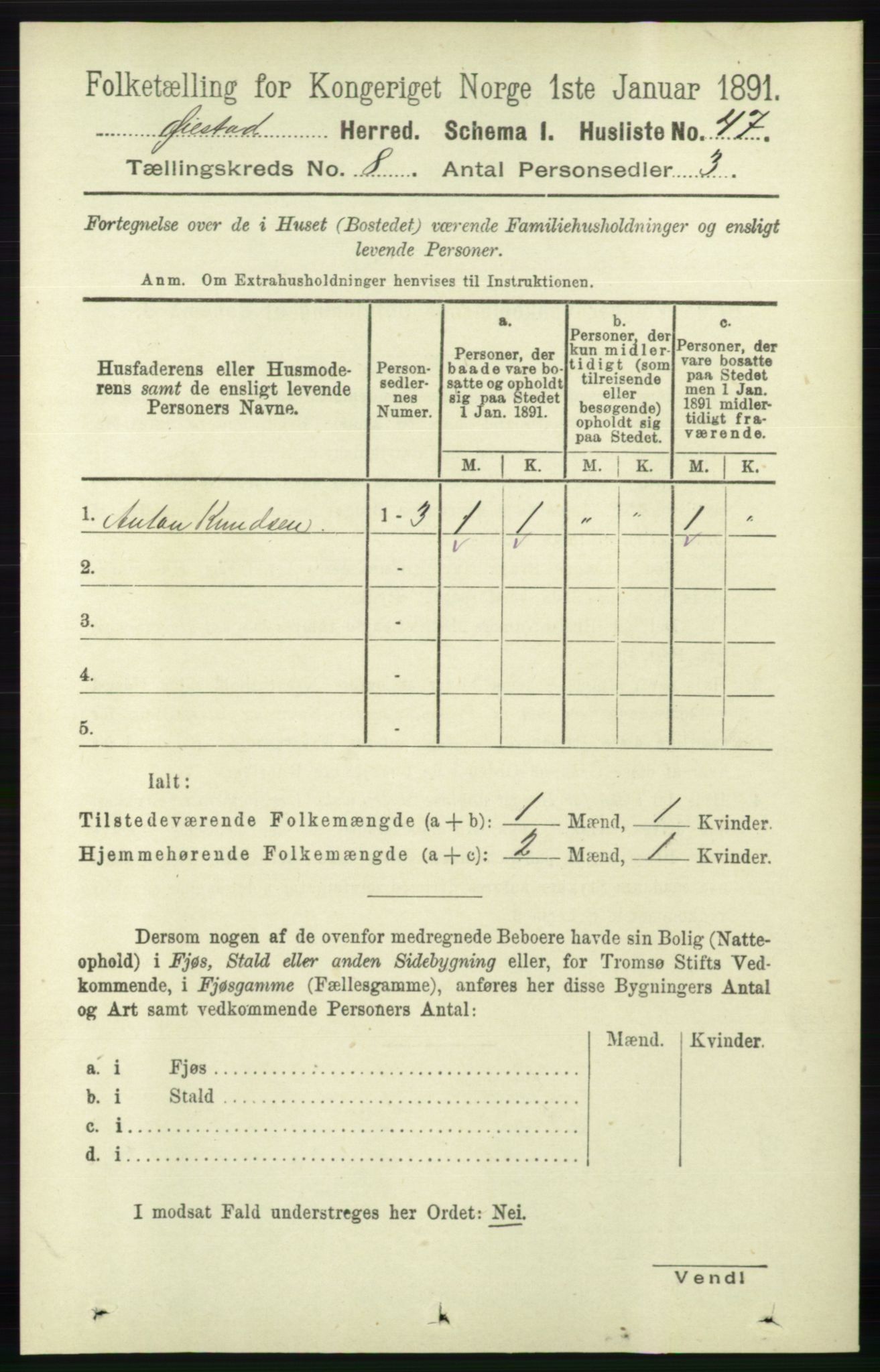 RA, 1891 census for 0920 Øyestad, 1891, p. 3181