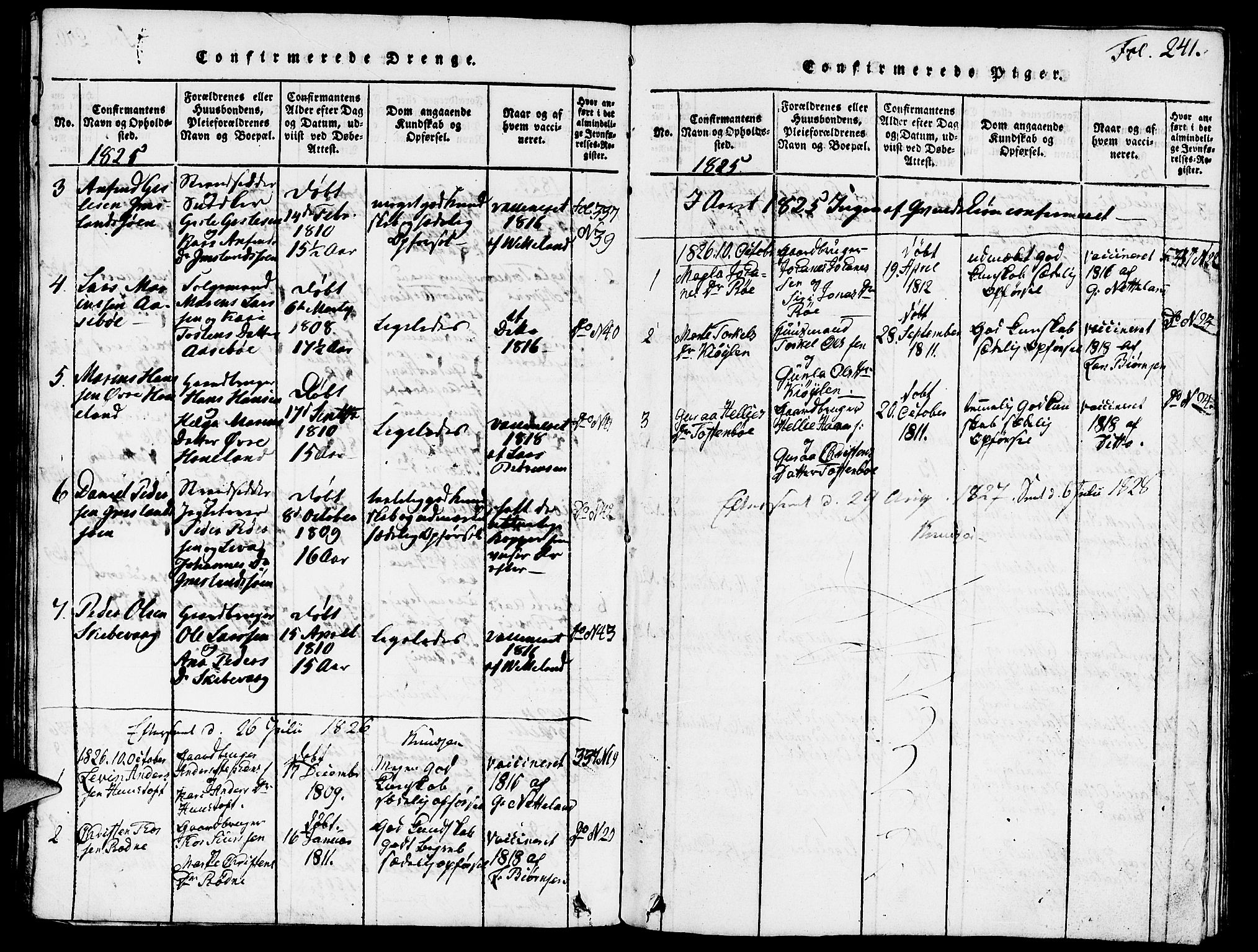 Vikedal sokneprestkontor, SAST/A-101840/01/V: Parish register (copy) no. B 3, 1816-1867, p. 241
