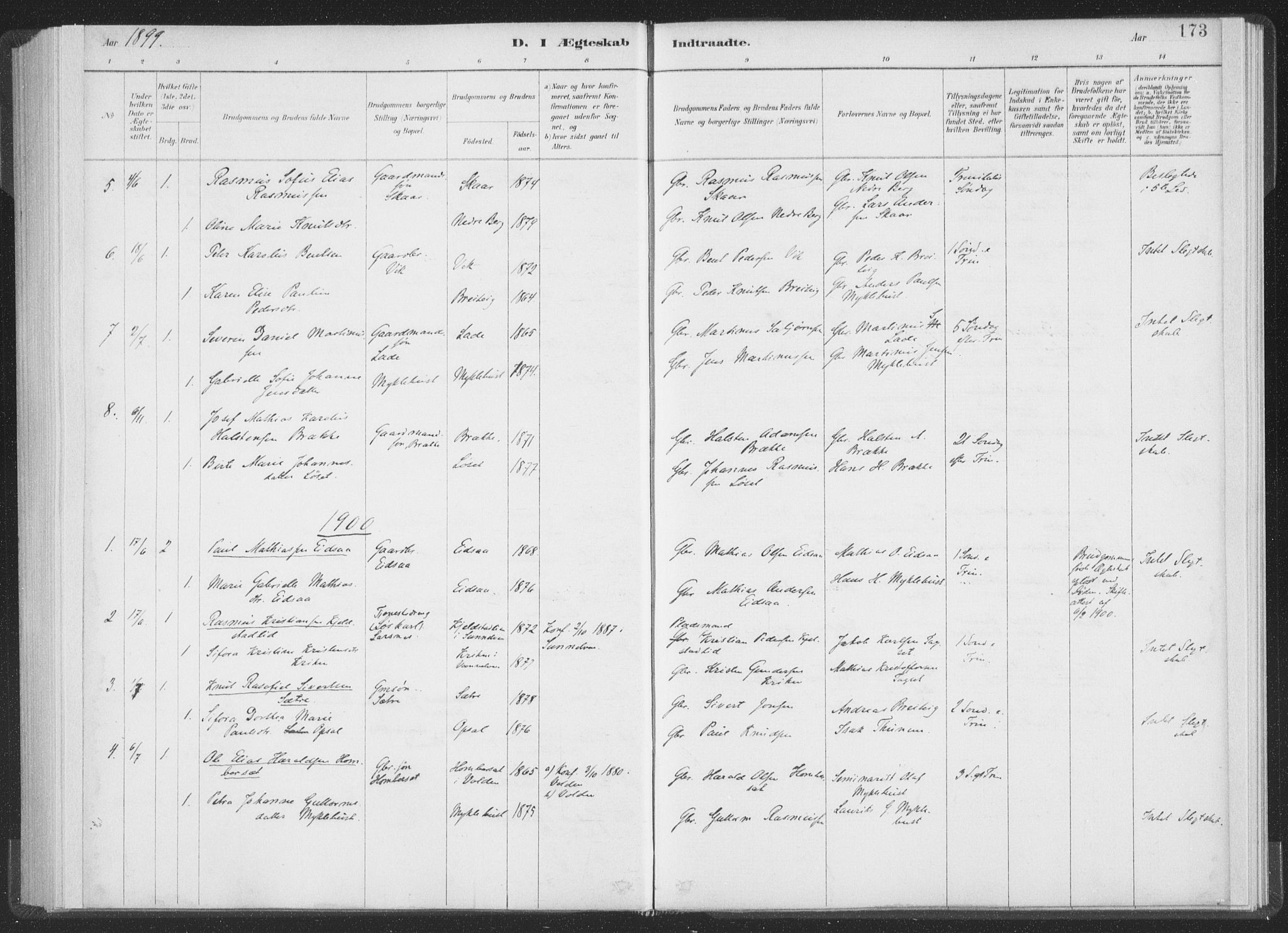 Ministerialprotokoller, klokkerbøker og fødselsregistre - Møre og Romsdal, AV/SAT-A-1454/502/L0025: Parish register (official) no. 502A03, 1885-1909, p. 173