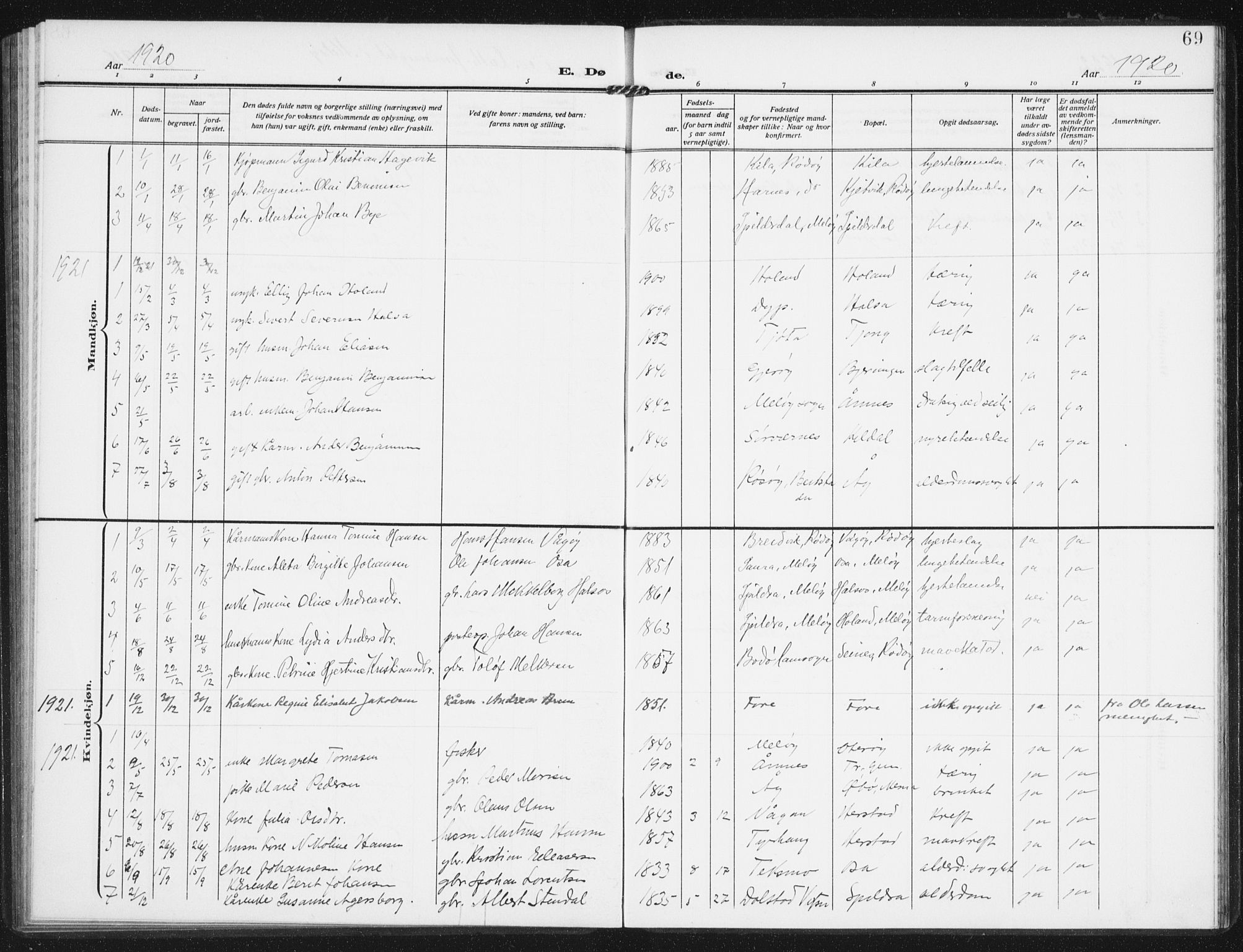 Ministerialprotokoller, klokkerbøker og fødselsregistre - Nordland, SAT/A-1459/843/L0629: Parish register (official) no. 843A04, 1907-1925, p. 69