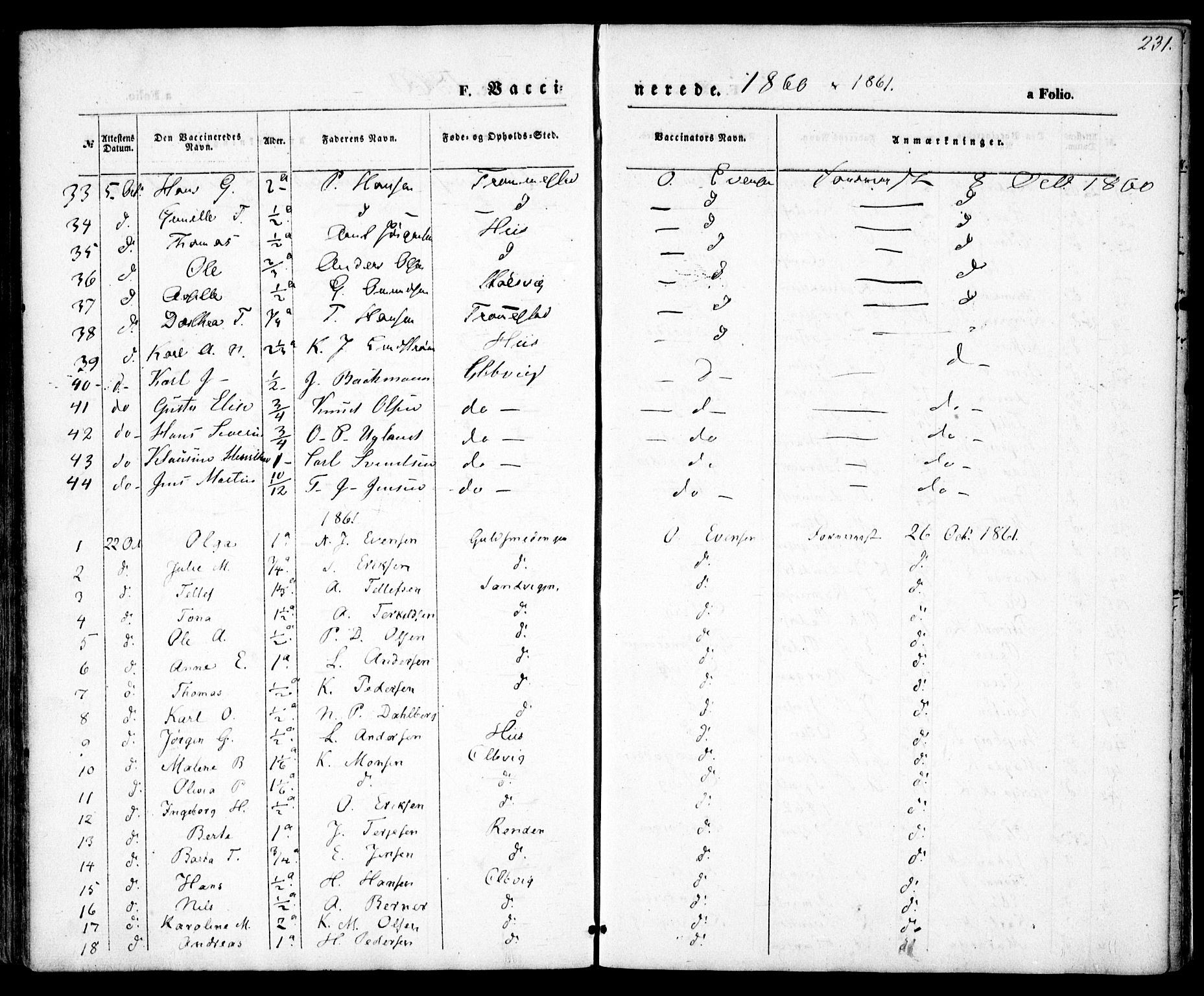 Hisøy sokneprestkontor, AV/SAK-1111-0020/F/Fa/L0001: Parish register (official) no. A 1, 1849-1871, p. 231