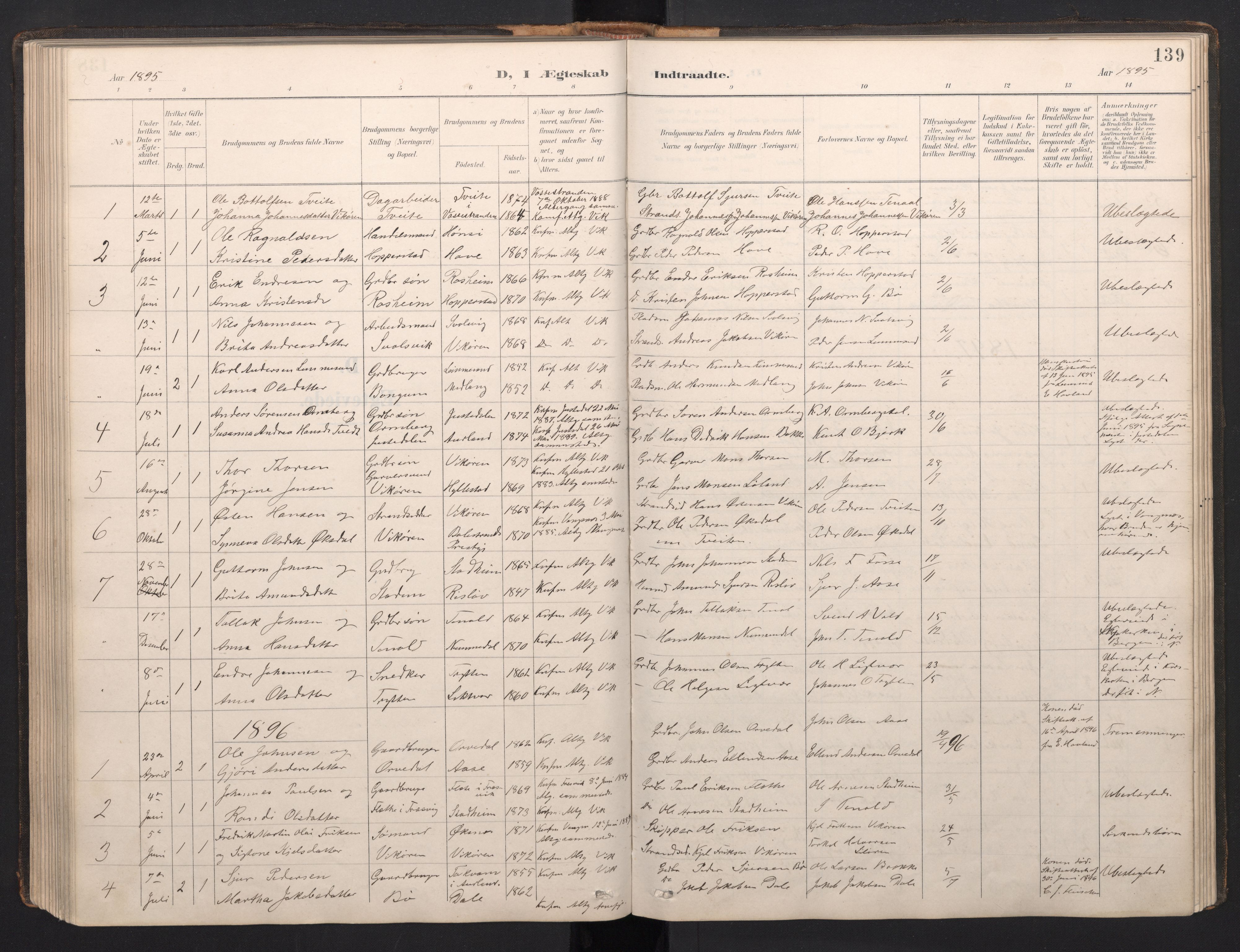 Vik sokneprestembete, SAB/A-81501: Parish register (copy) no. A 4, 1895-1914, p. 138b-139a