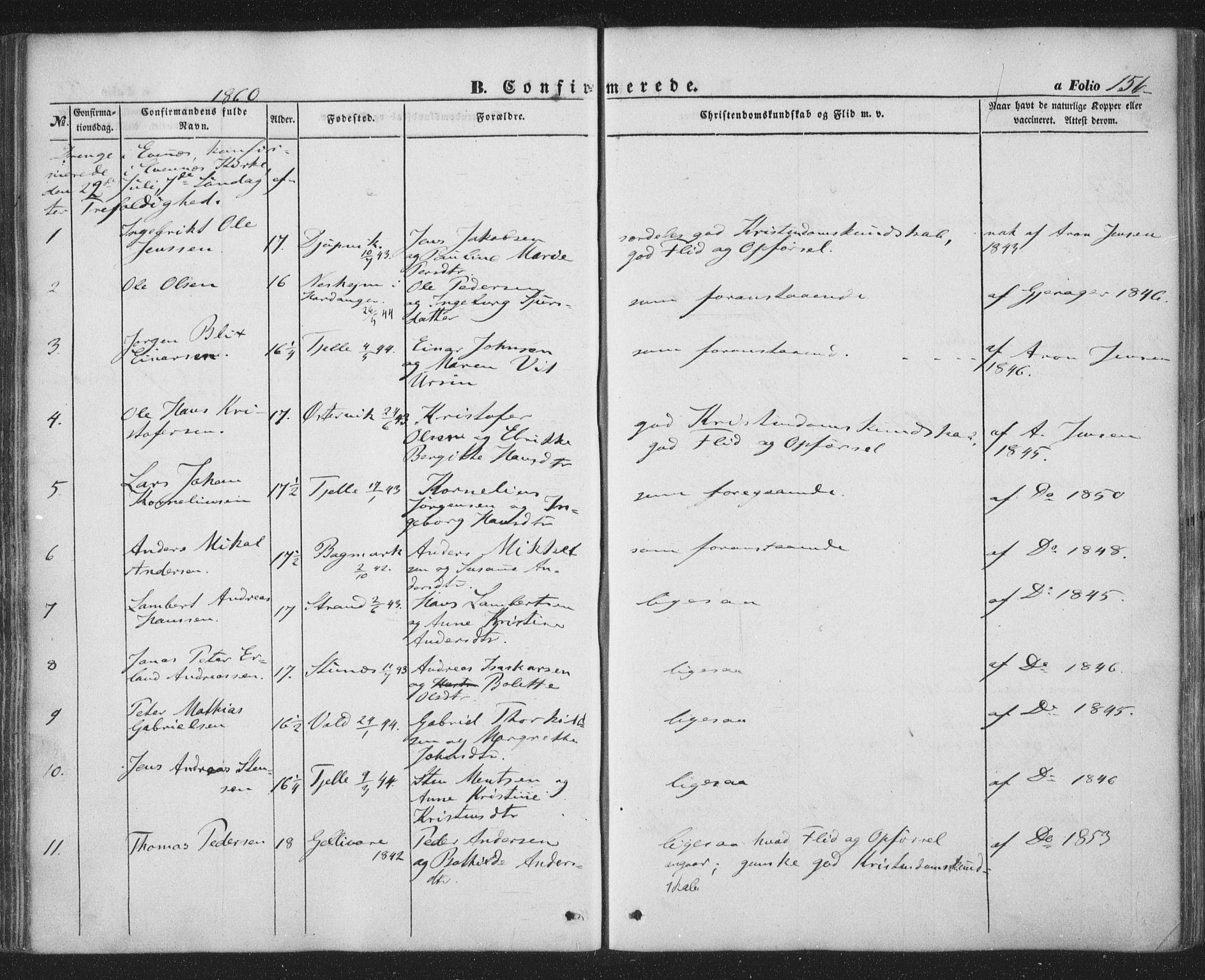 Ministerialprotokoller, klokkerbøker og fødselsregistre - Nordland, SAT/A-1459/863/L0895: Parish register (official) no. 863A07, 1851-1860, p. 156
