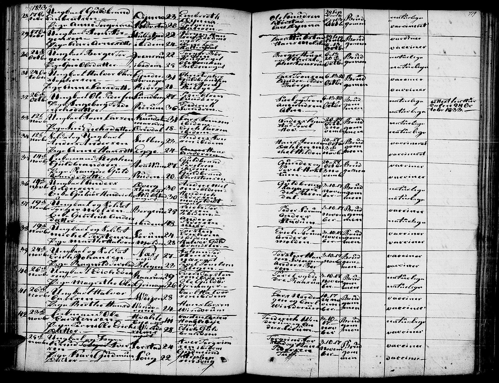 Gran prestekontor, SAH/PREST-112/H/Ha/Haa/L0010: Parish register (official) no. 10, 1824-1842, p. 718-719