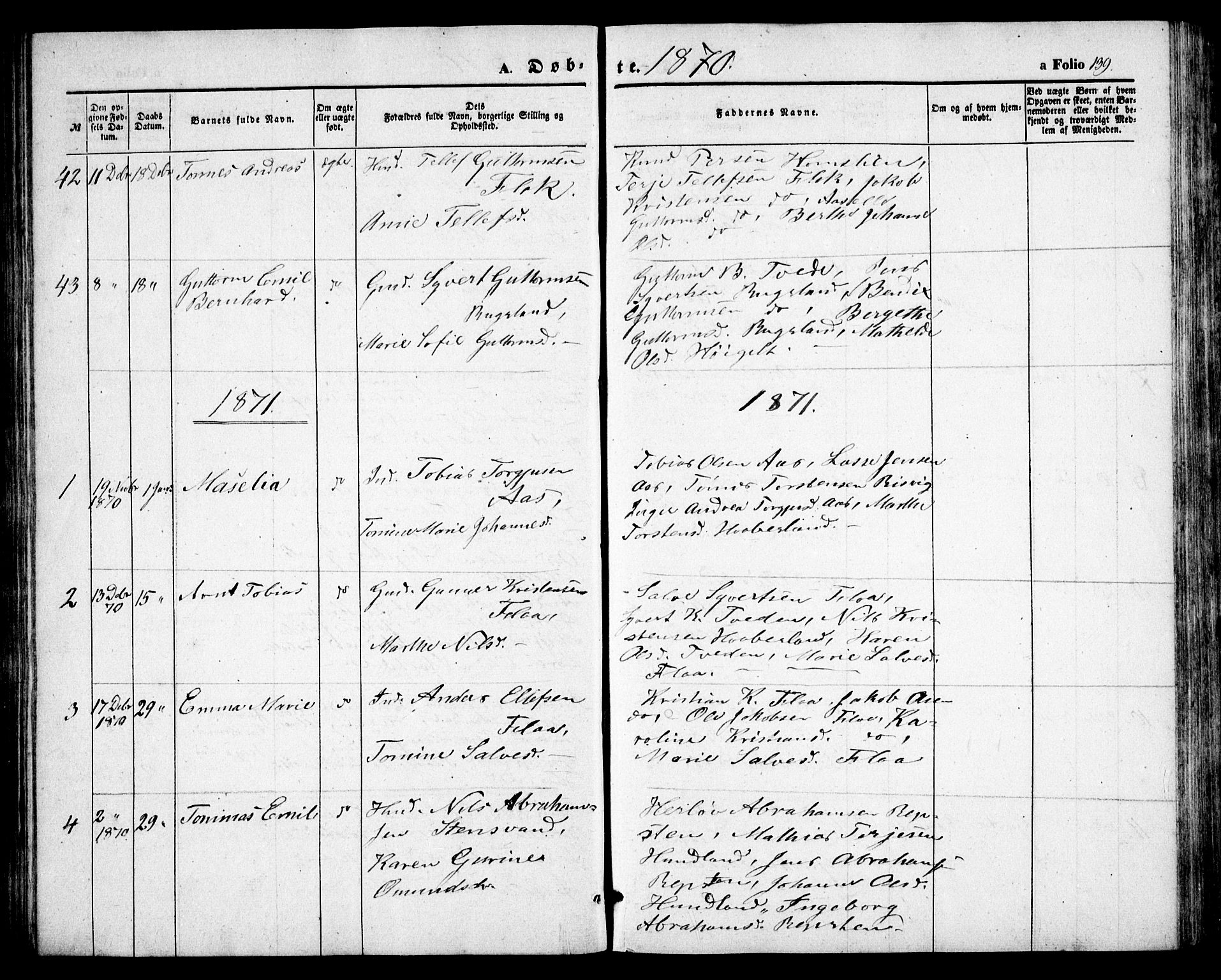 Birkenes sokneprestkontor, AV/SAK-1111-0004/F/Fb/L0002: Parish register (copy) no. B 2, 1849-1876, p. 139