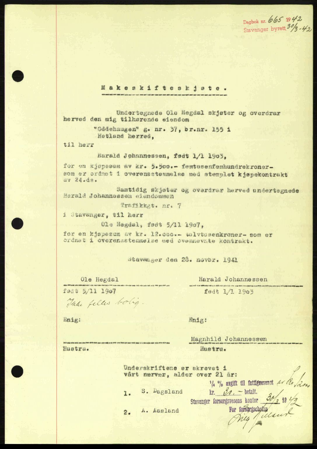 Stavanger byrett, SAST/A-100455/002/G/Gb/L0017: Mortgage book no. A7, 1941-1943, Diary no: : 665/1942