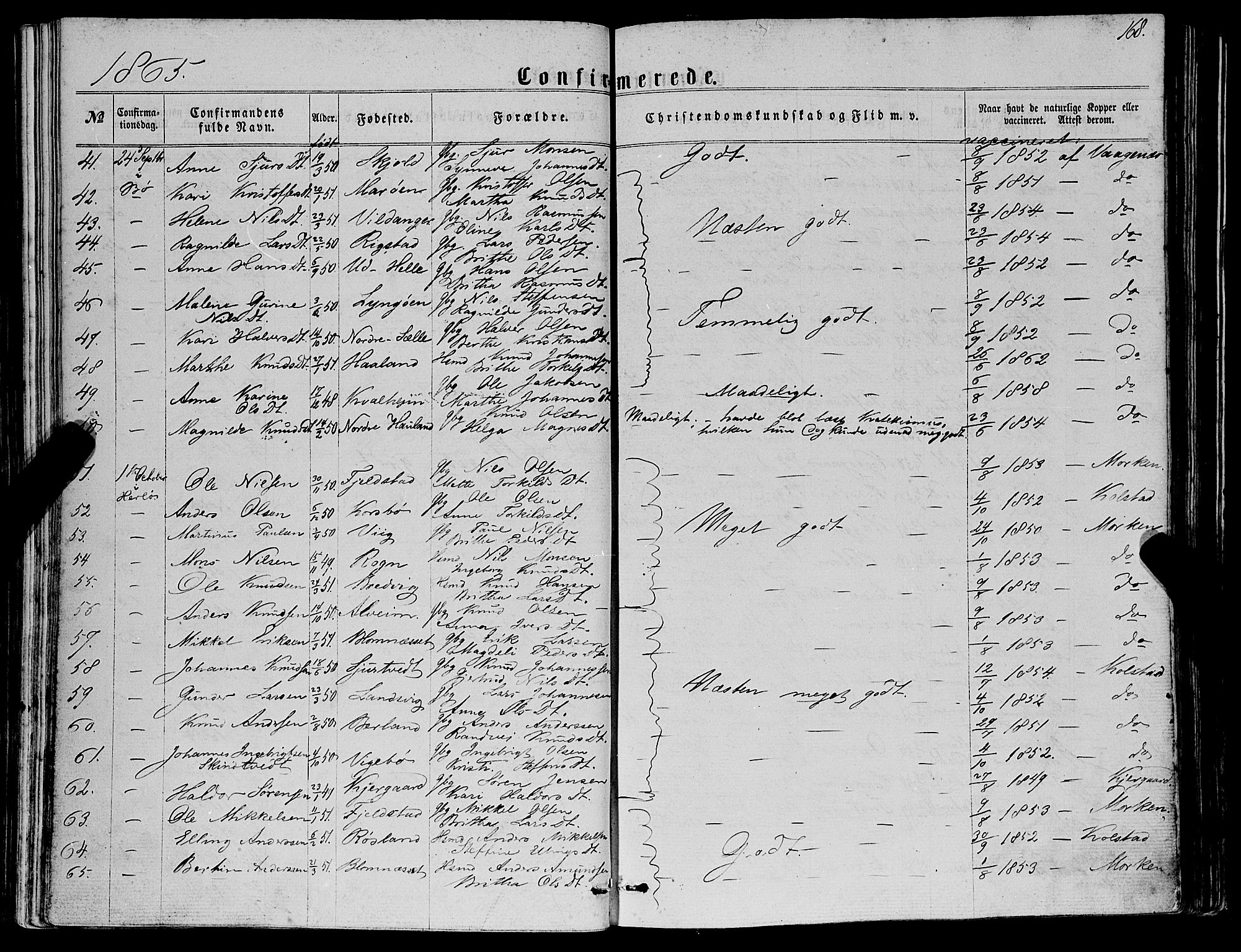 Manger sokneprestembete, AV/SAB-A-76801/H/Haa: Parish register (official) no. A 7, 1860-1870, p. 168