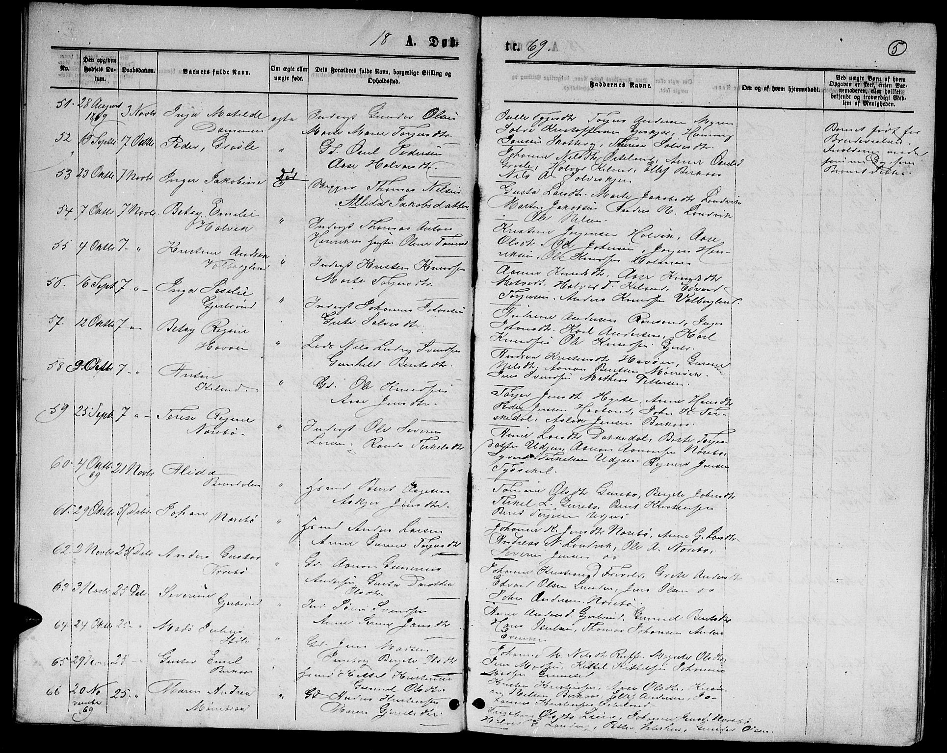 Hommedal sokneprestkontor, AV/SAK-1111-0023/F/Fb/Fbb/L0006: Parish register (copy) no. B 6, 1869-1884, p. 5