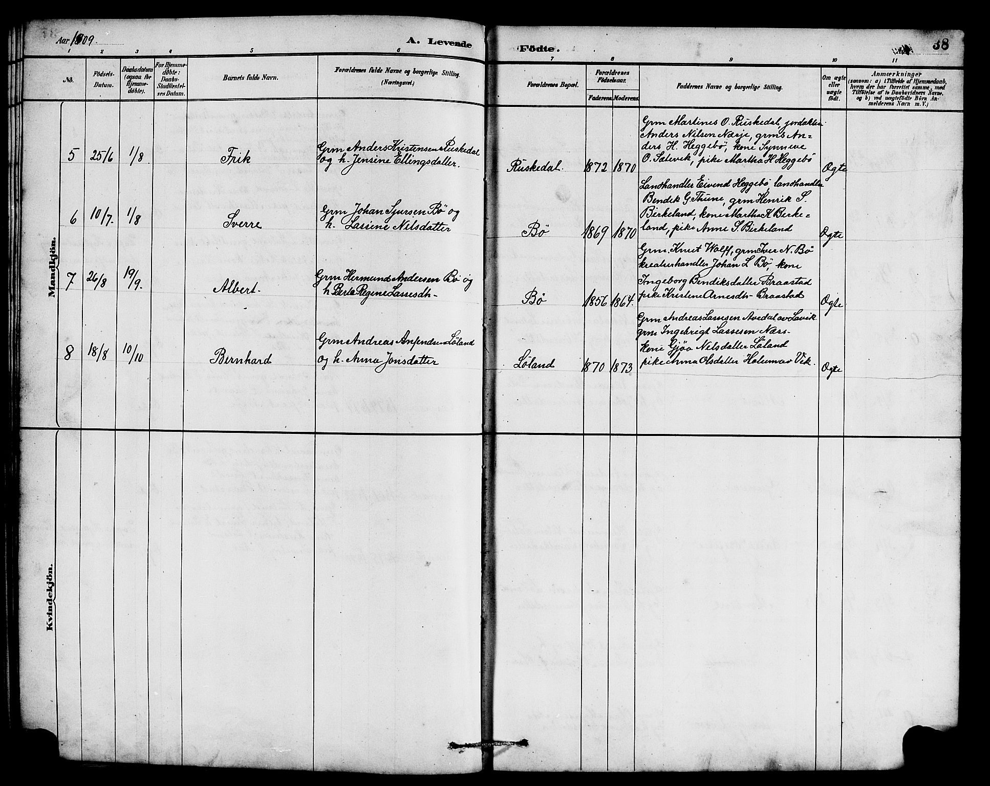 Hyllestad sokneprestembete, AV/SAB-A-80401: Parish register (copy) no. B 2, 1889-1915, p. 38