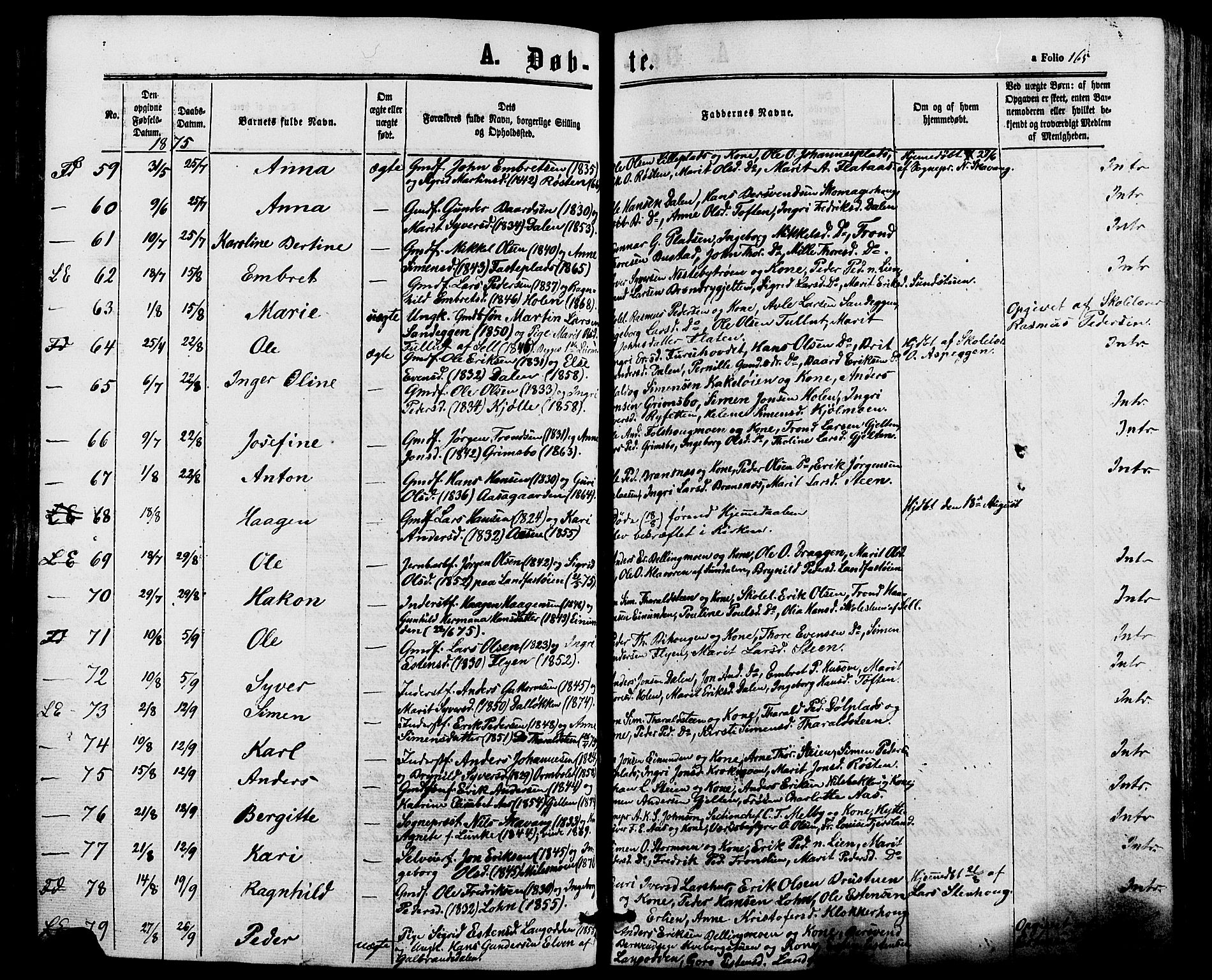 Alvdal prestekontor, AV/SAH-PREST-060/H/Ha/Haa/L0001: Parish register (official) no. 1, 1863-1882, p. 165