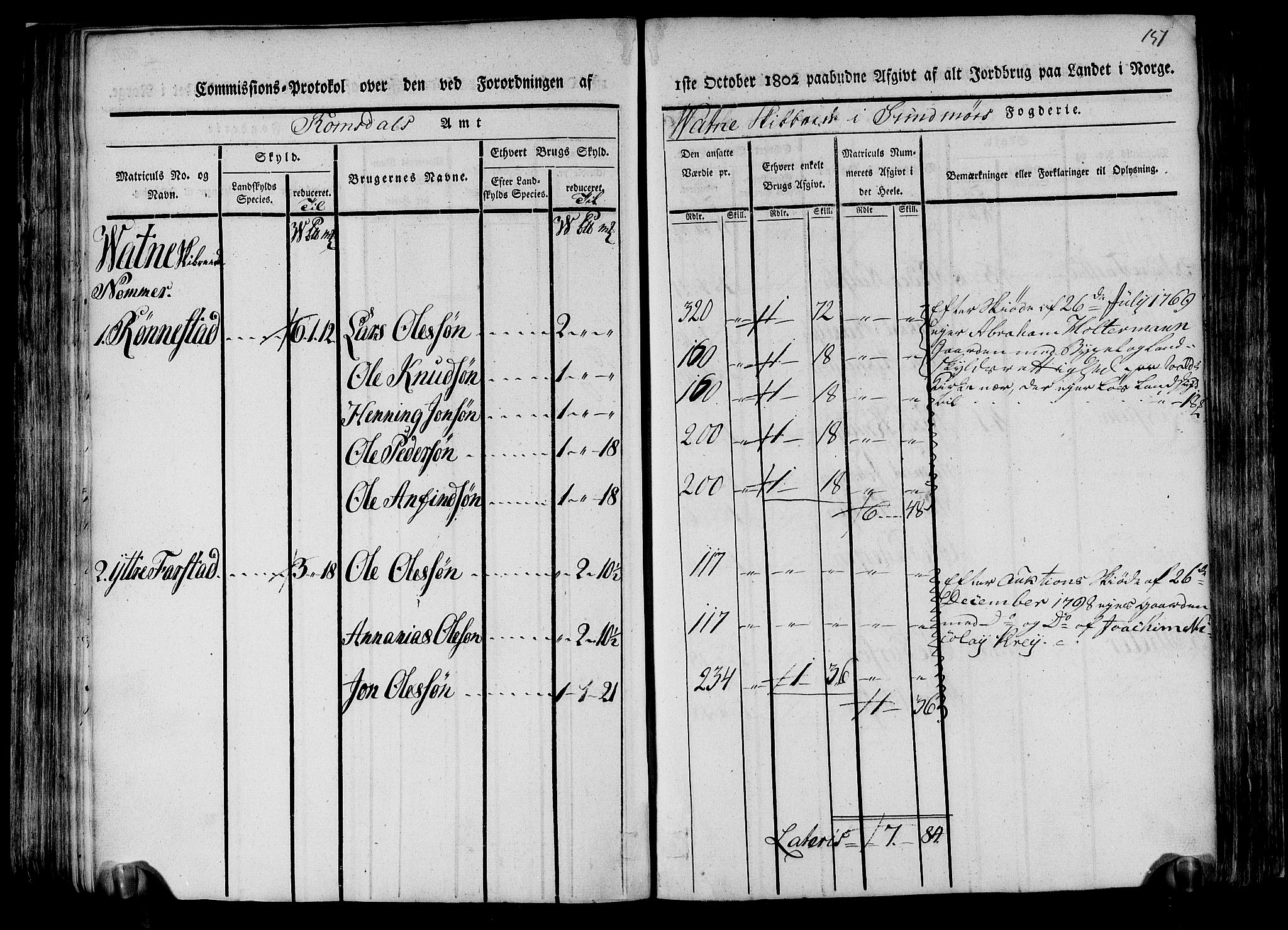 Rentekammeret inntil 1814, Realistisk ordnet avdeling, AV/RA-EA-4070/N/Ne/Nea/L0123: Sunnmøre fogderi. Kommisjonsprotokoll for fogderiets nordre del - Valle, Dale, Sunnylven, Vatne, Grytten og Borgund skipreider, 1803, p. 145