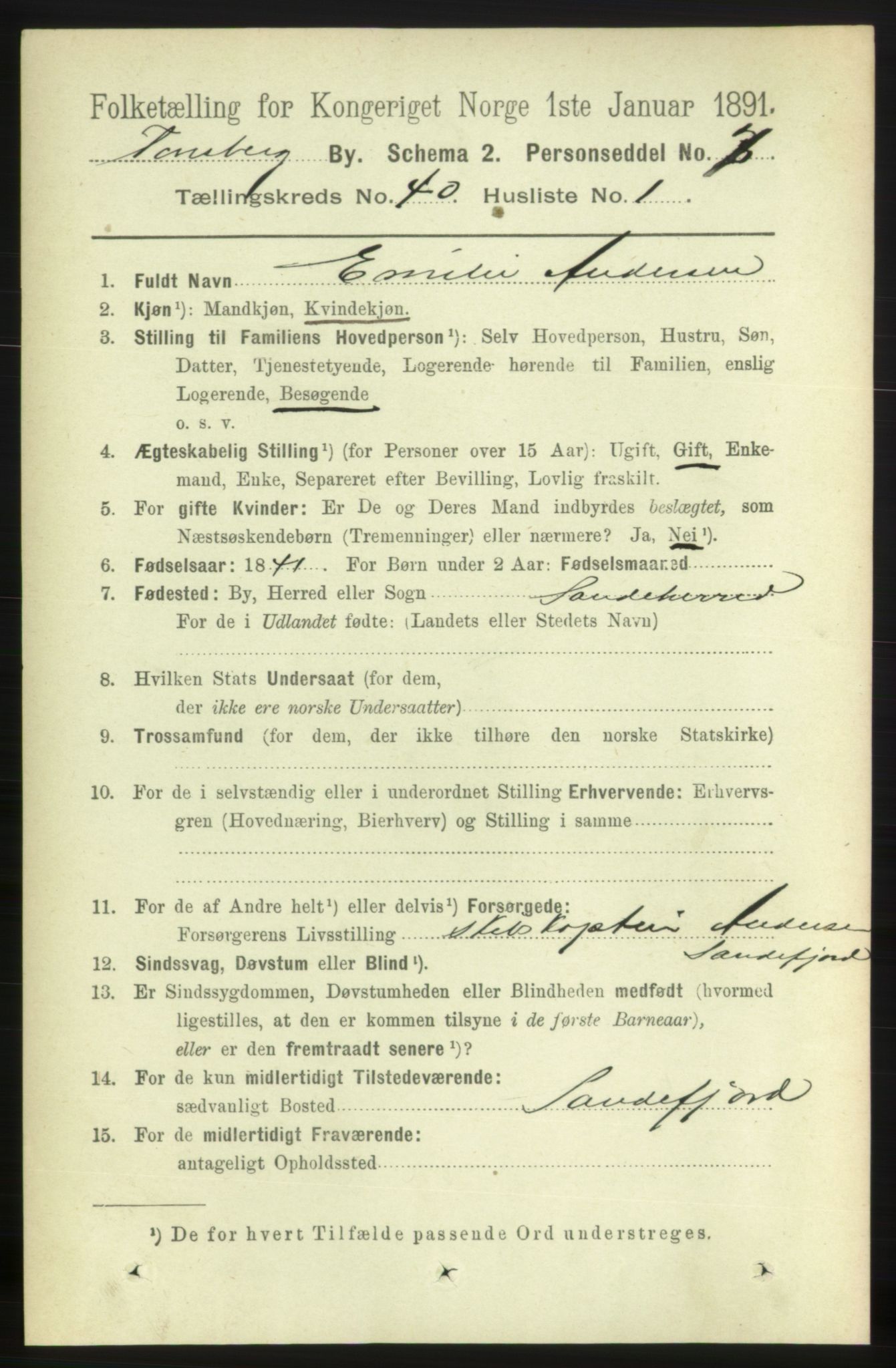 RA, 1891 census for 0705 Tønsberg, 1891, p. 8616