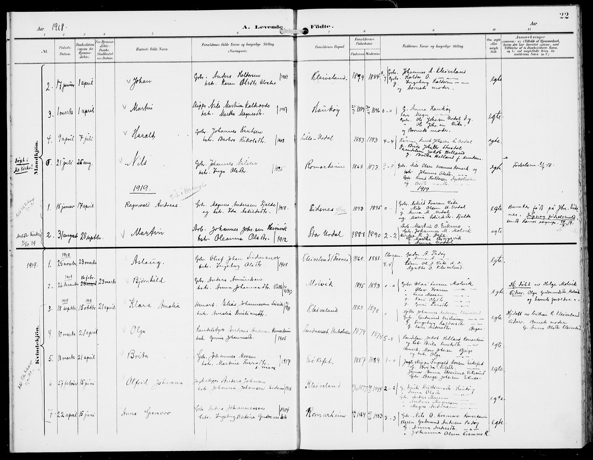 Hosanger sokneprestembete, SAB/A-75801/H/Haa: Parish register (official) no. D  1, 1896-1922, p. 22