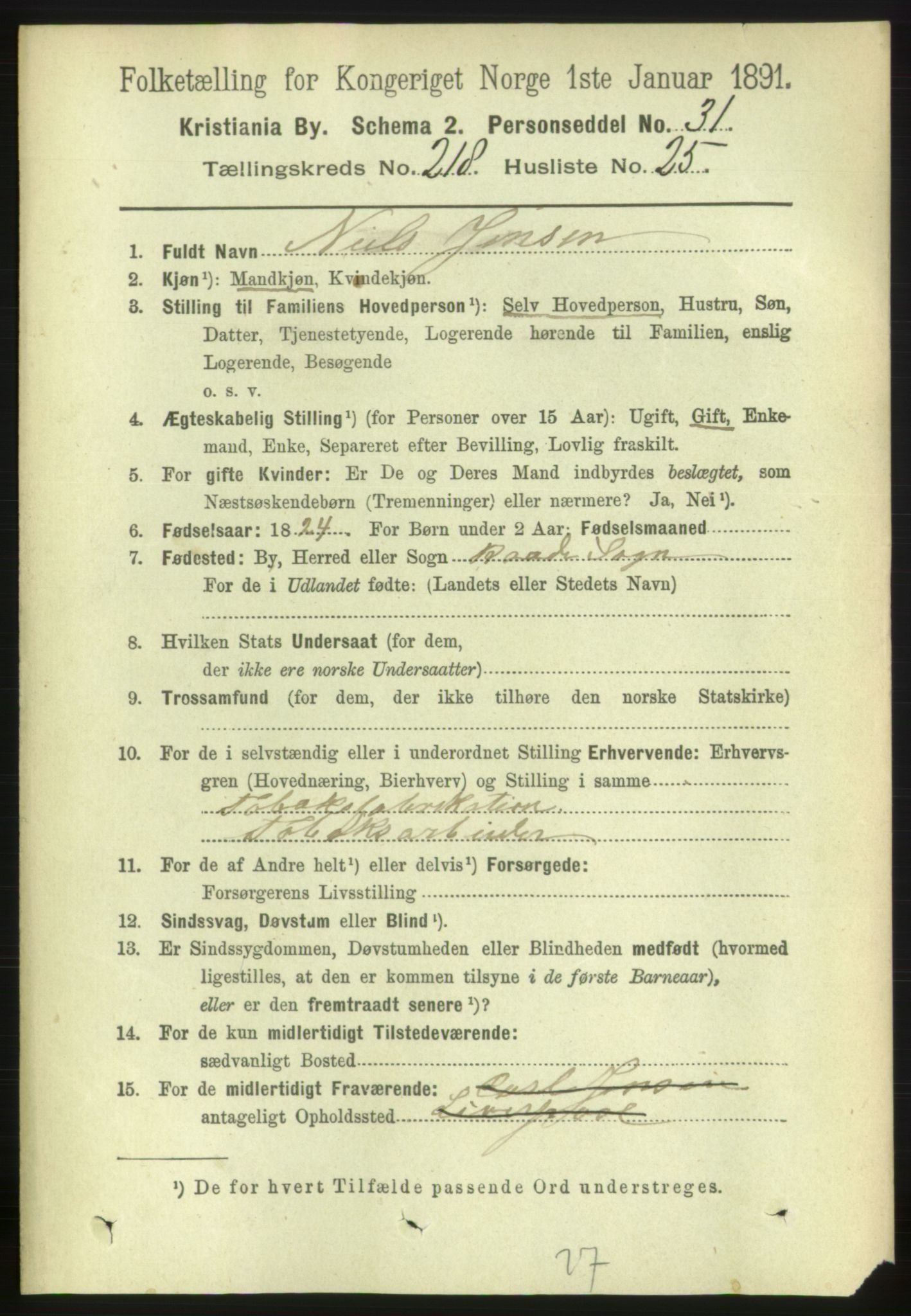 RA, 1891 census for 0301 Kristiania, 1891, p. 129648