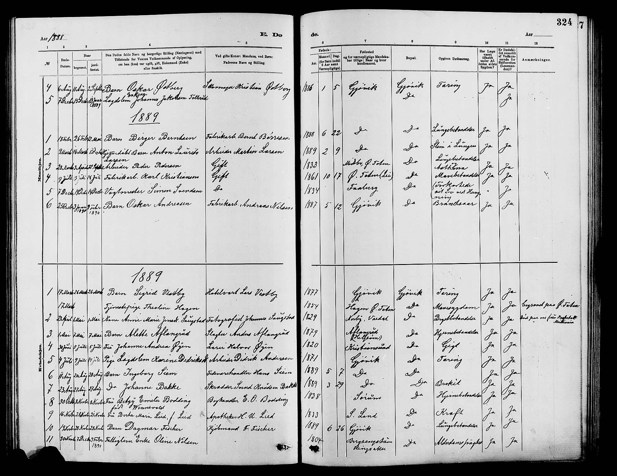 Vardal prestekontor, SAH/PREST-100/H/Ha/Hab/L0007: Parish register (copy) no. 7 /2, 1881-1895, p. 324