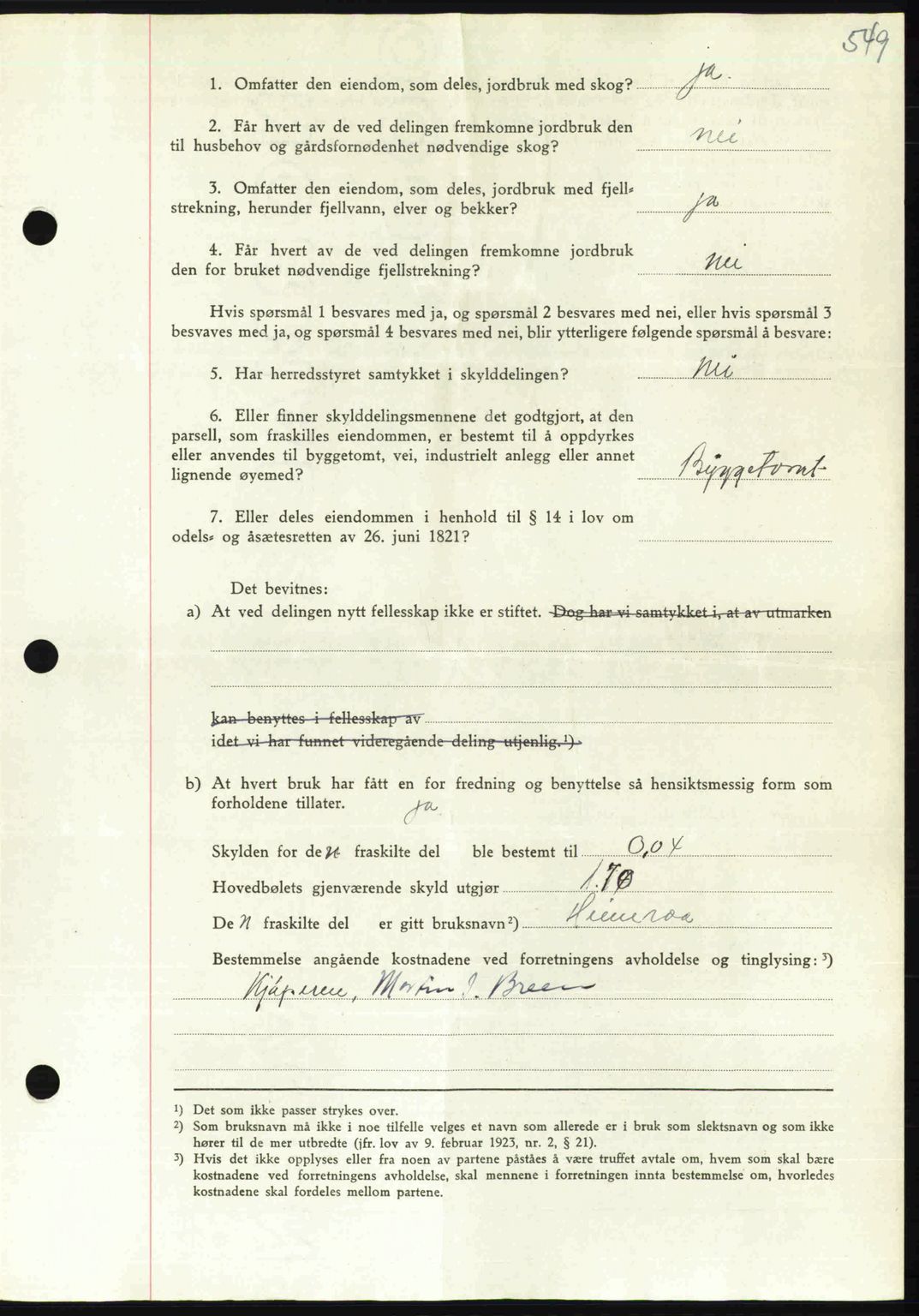 Orkdal sorenskriveri, SAT/A-4169/1/2/2C: Mortgage book no. A, 1947-1947, Diary no: : 1314/1947
