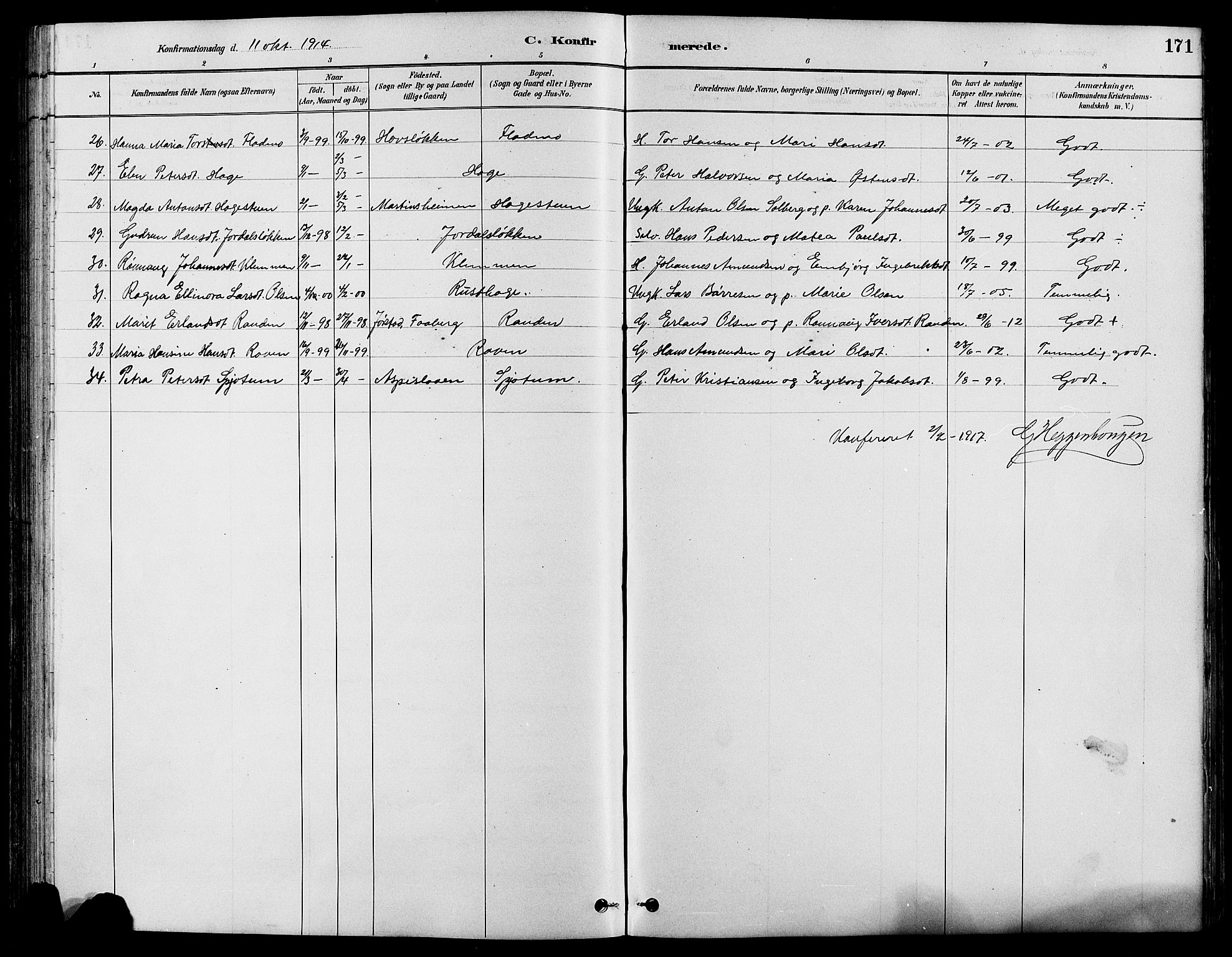 Nord-Fron prestekontor, SAH/PREST-080/H/Ha/Hab/L0004: Parish register (copy) no. 4, 1884-1914, p. 171