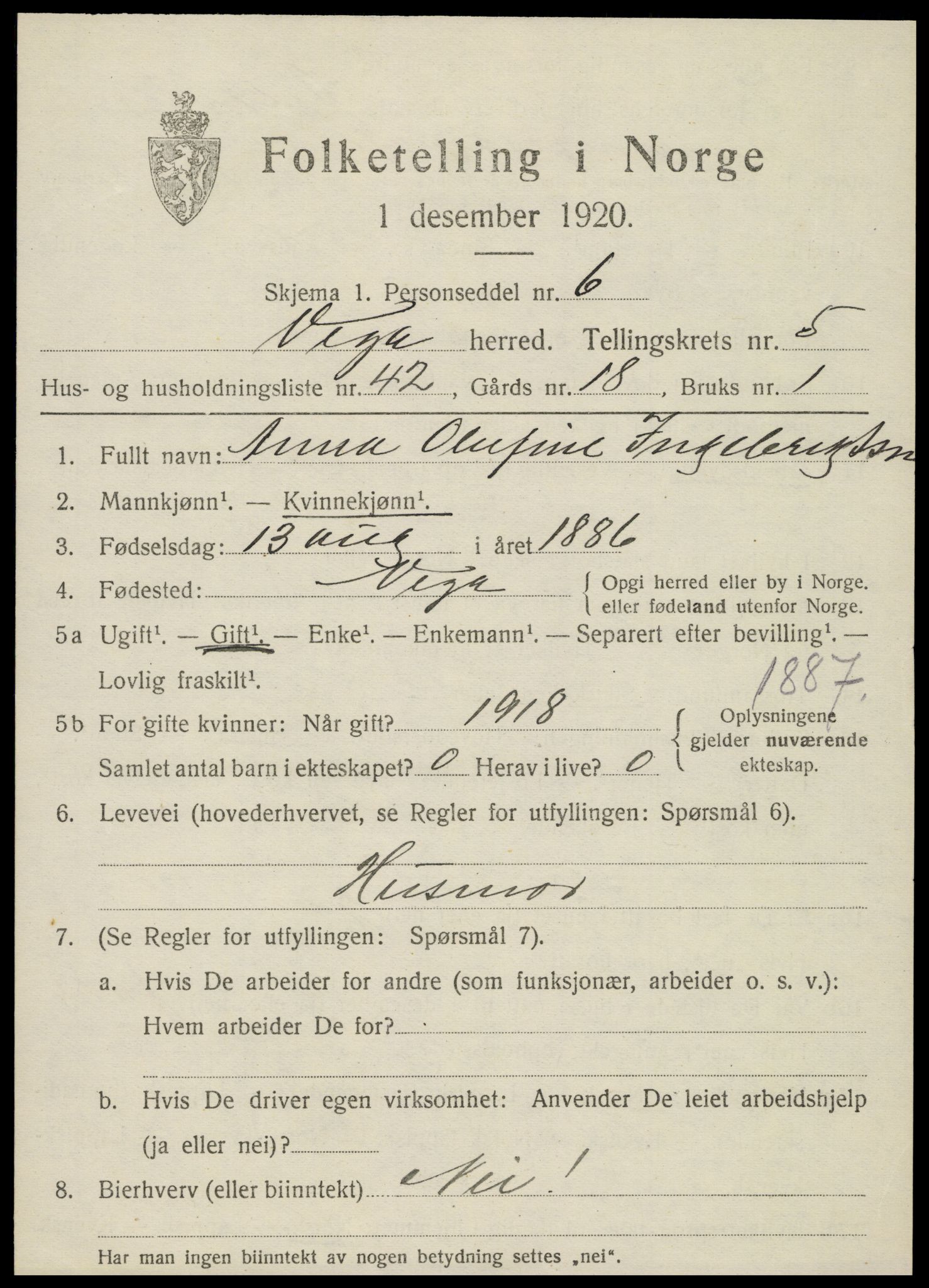 SAT, 1920 census for Vega, 1920, p. 2957