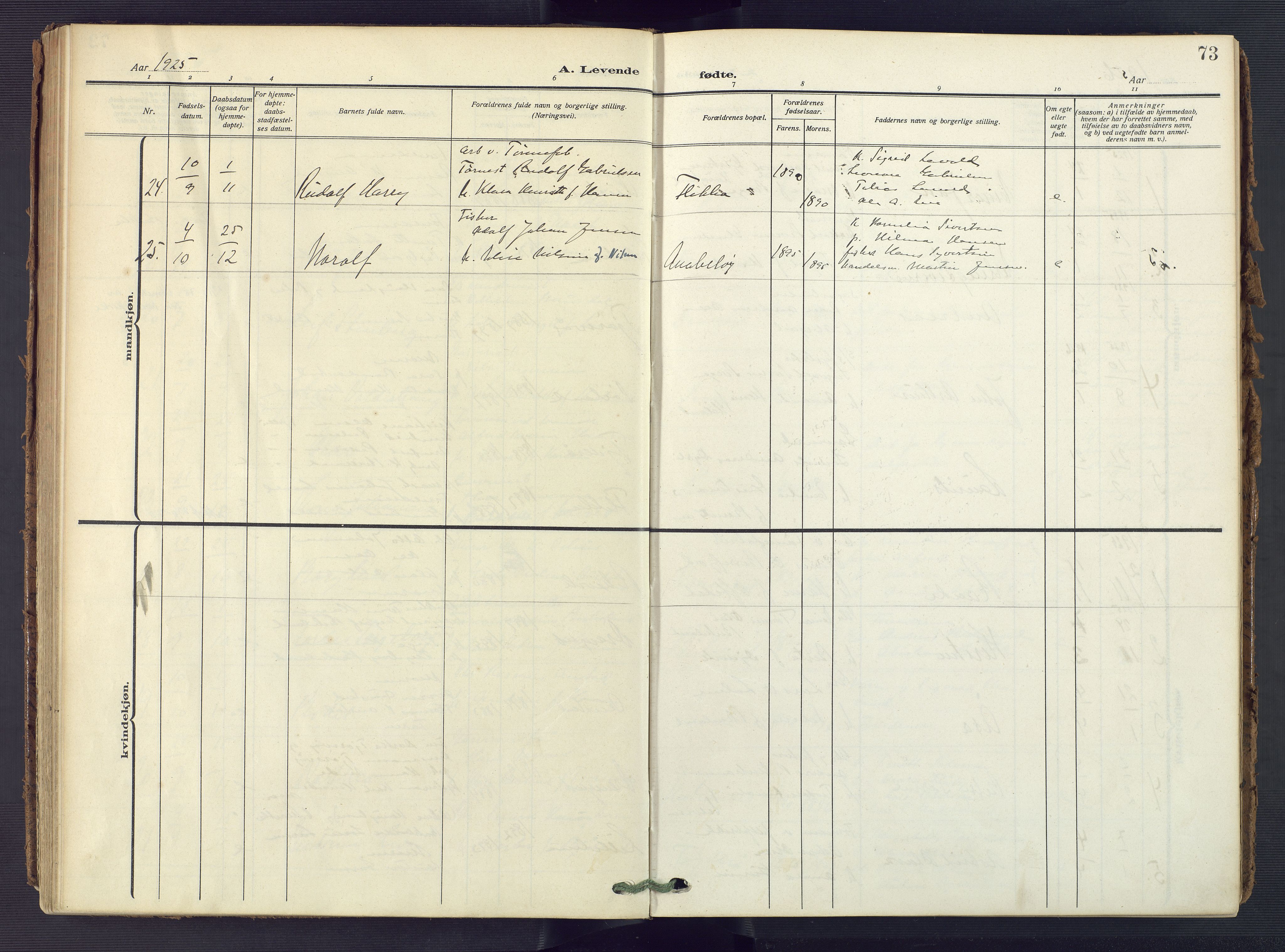 Flekkefjord sokneprestkontor, AV/SAK-1111-0012/F/Fa/Fac/L0010: Parish register (official) no. A 10, 1910-1927, p. 73