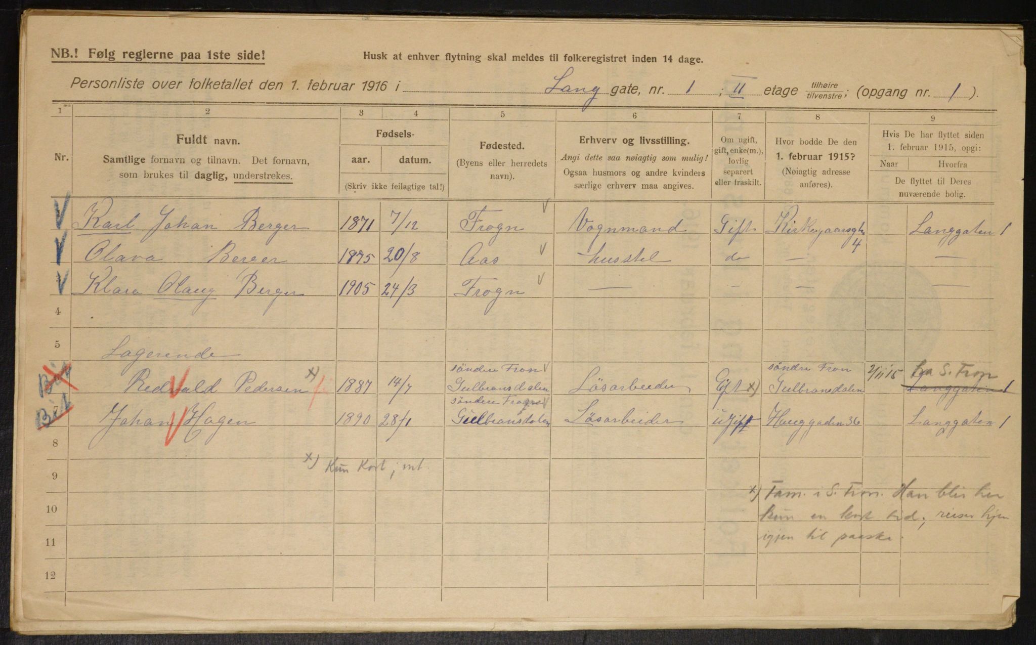 OBA, Municipal Census 1916 for Kristiania, 1916, p. 57605