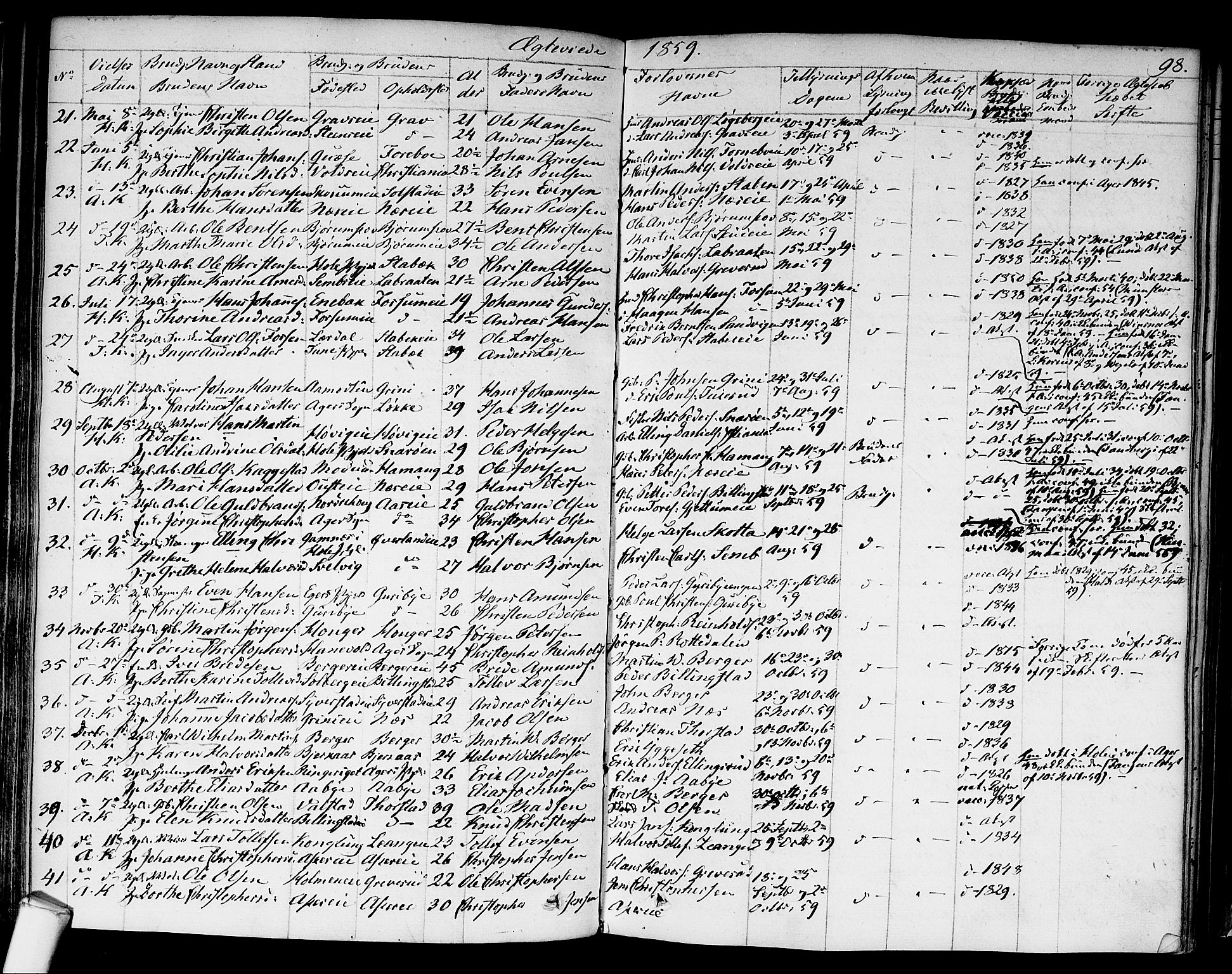 Asker prestekontor Kirkebøker, SAO/A-10256a/F/Fa/L0010: Parish register (official) no. I 10, 1825-1878, p. 98