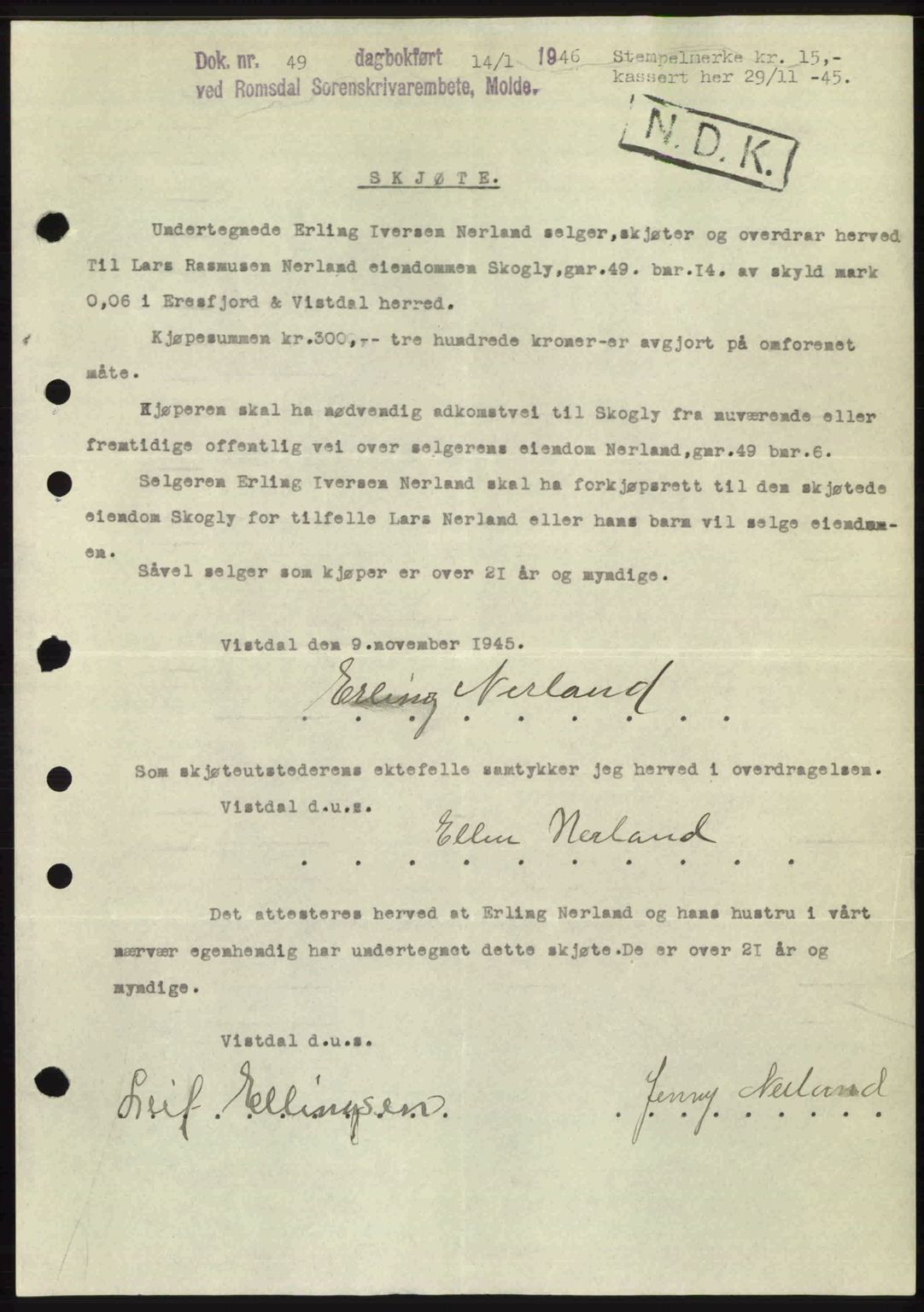 Romsdal sorenskriveri, SAT/A-4149/1/2/2C: Mortgage book no. A19, 1946-1946, Diary no: : 49/1946