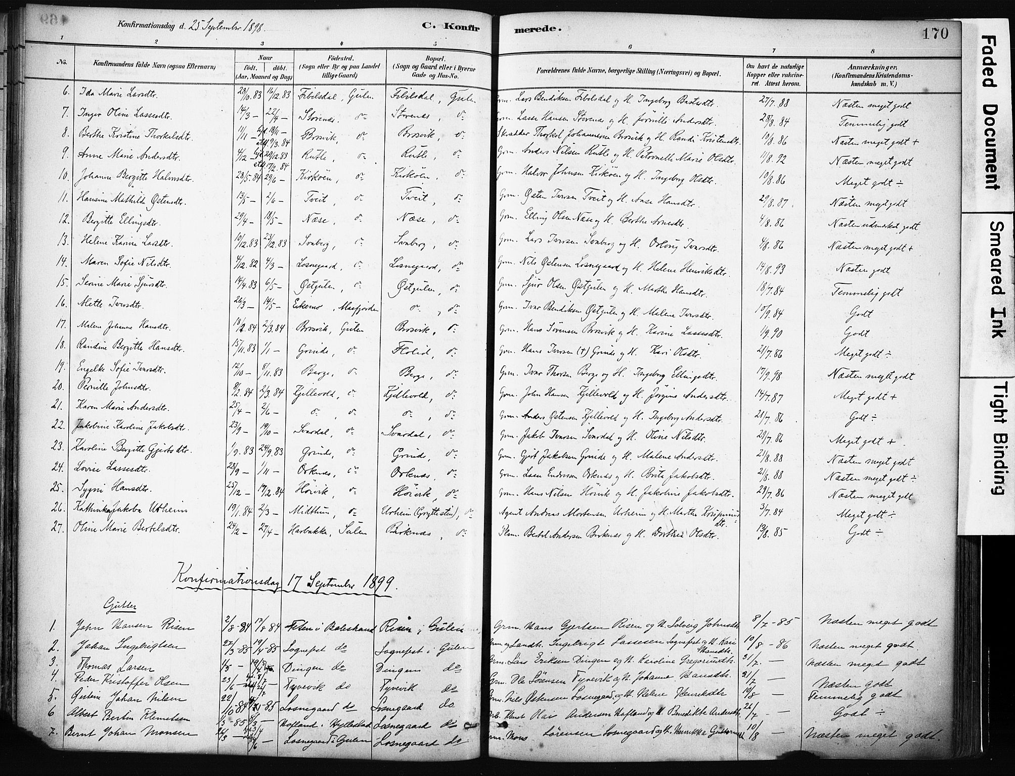 Gulen sokneprestembete, SAB/A-80201/H/Haa/Haab/L0001: Parish register (official) no. B 1, 1881-1905, p. 170