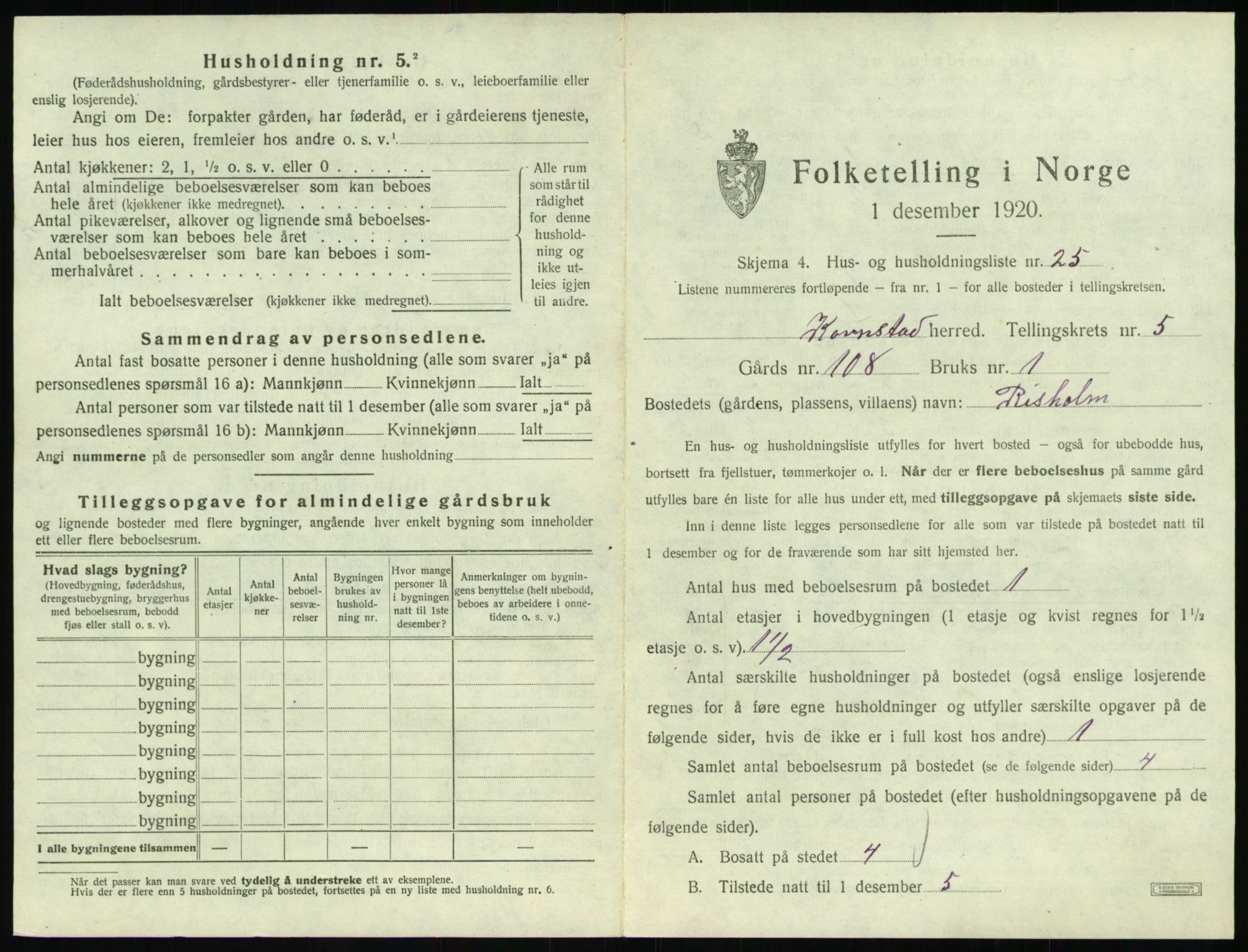 SAT, 1920 census for Kornstad, 1920, p. 413