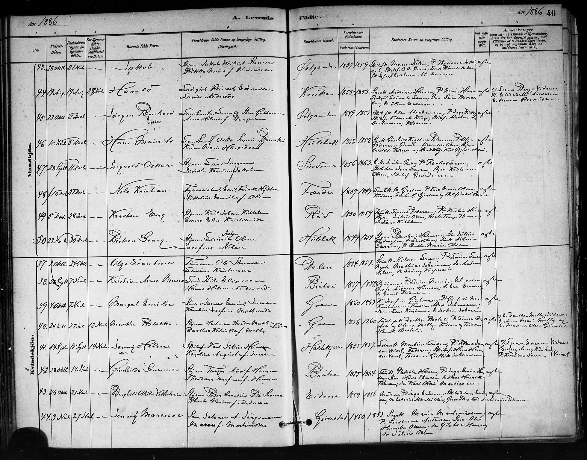 Tjøme kirkebøker, SAKO/A-328/F/Fa/L0001: Parish register (official) no. 1, 1879-1890, p. 46
