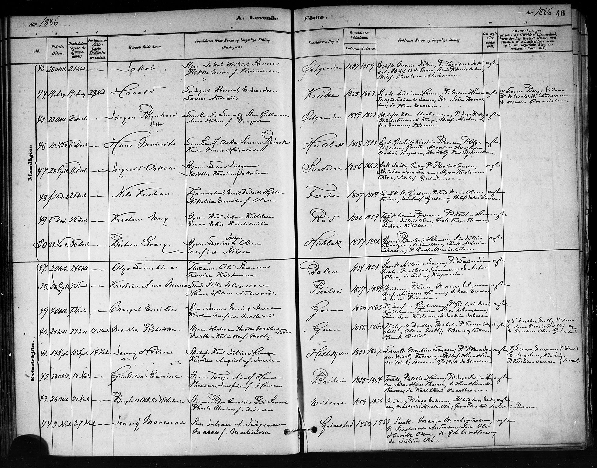 Tjøme kirkebøker, AV/SAKO-A-328/F/Fa/L0001: Parish register (official) no. I 1, 1879-1890, p. 46